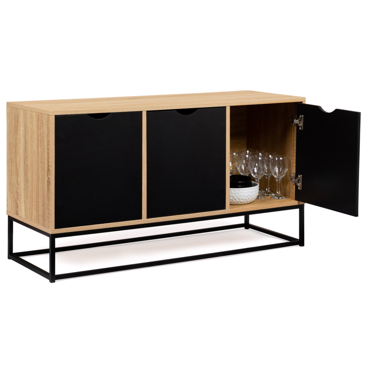 ID MARKET Buffet bas 113 cm BOSTON 3 portes noires design industriel