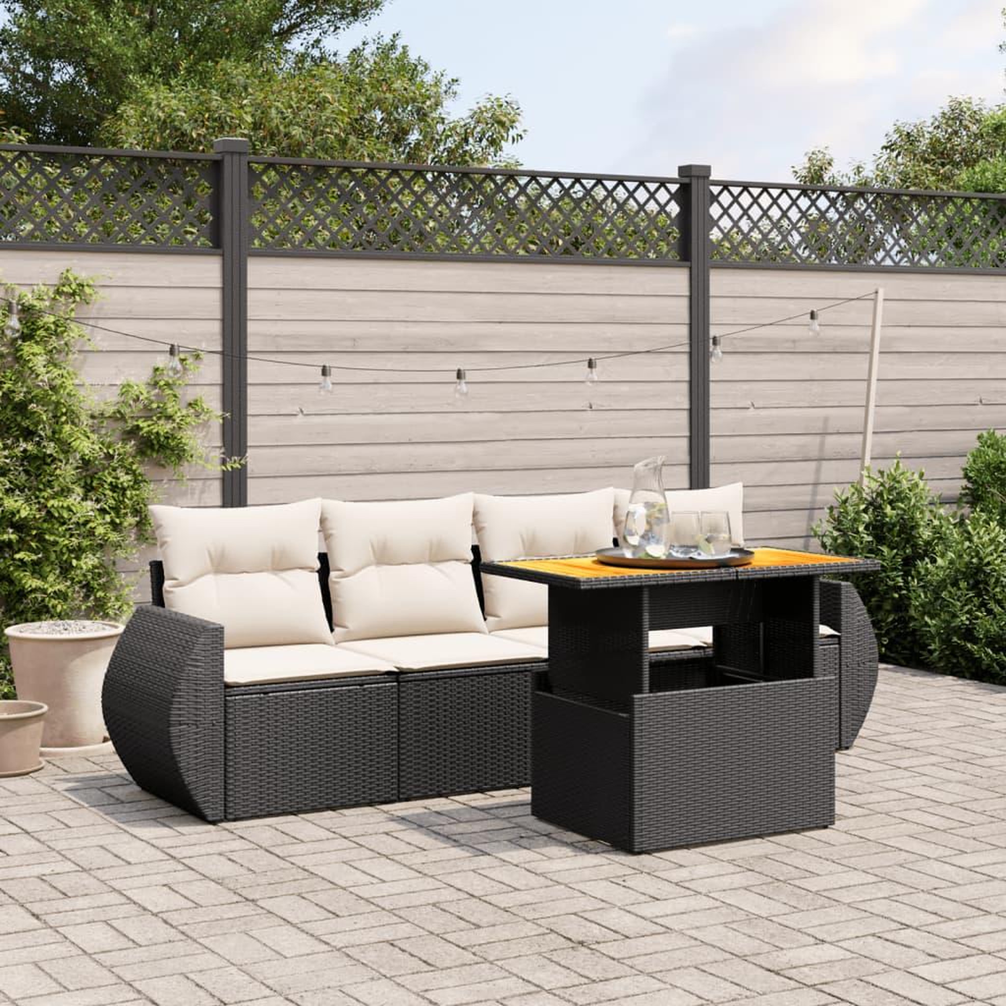 VIDAXL Salon de jardin 5 pcs avec coussins noir resine tressee