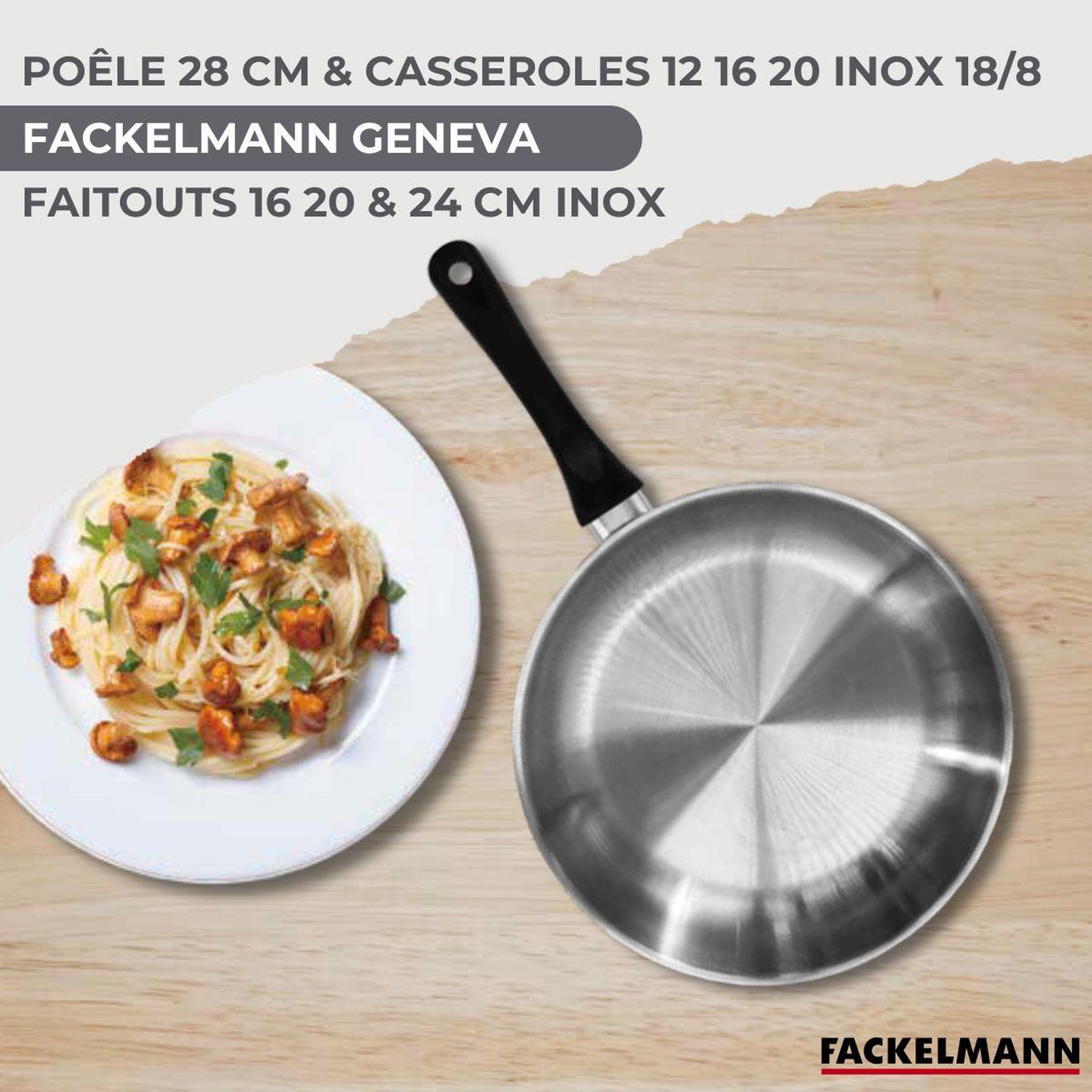 Voir la diapositive 2 : Fackelmann Batterie de cuisine avec 3 faitouts 16/20/24 cm et 3 casseroles 12/16/20 cm avec 5 ustensiles de cuisine fackelmann généva brillant ocean