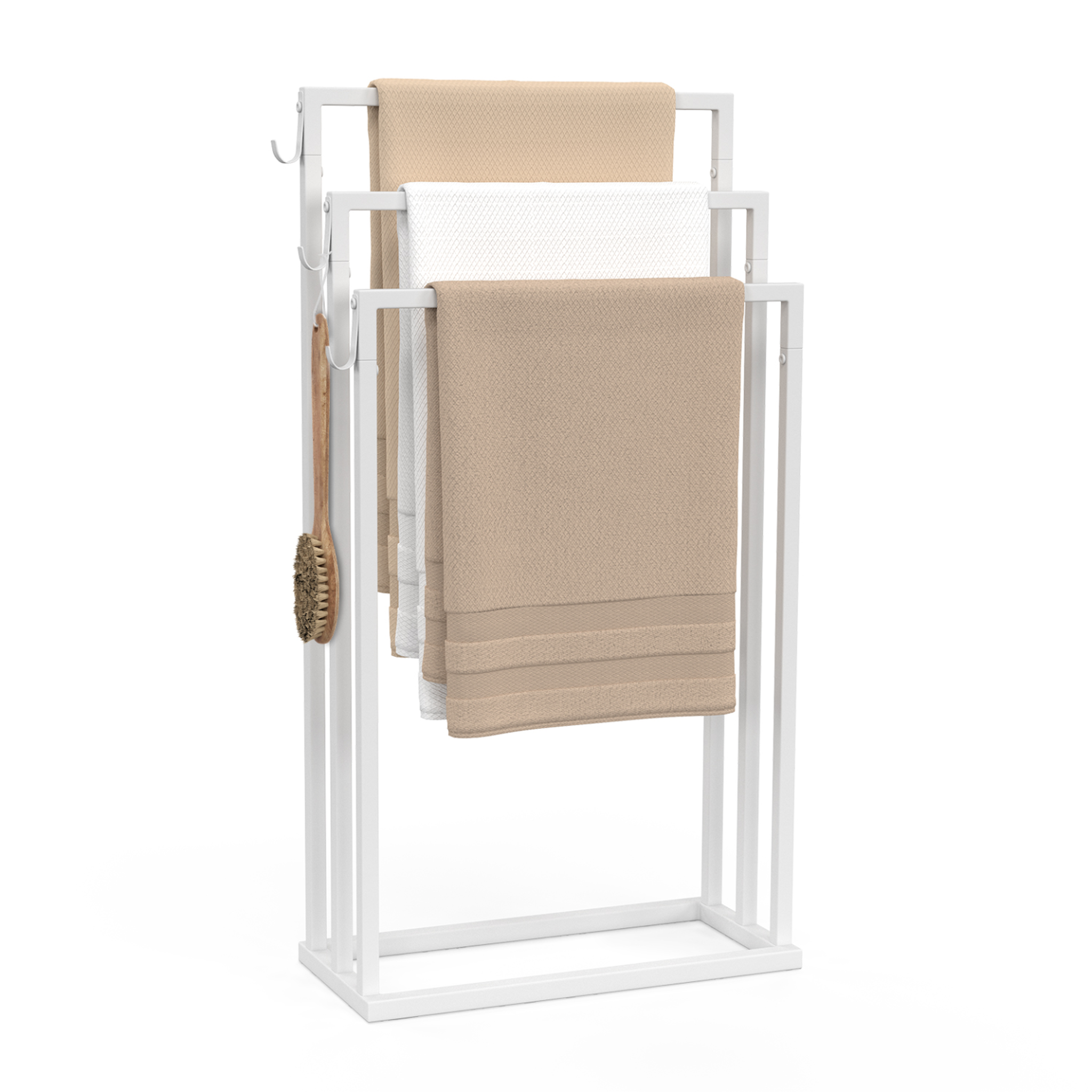 ID MARKET Porte-serviettes sur pied 3 niveaux dallas métal blanc design industriel