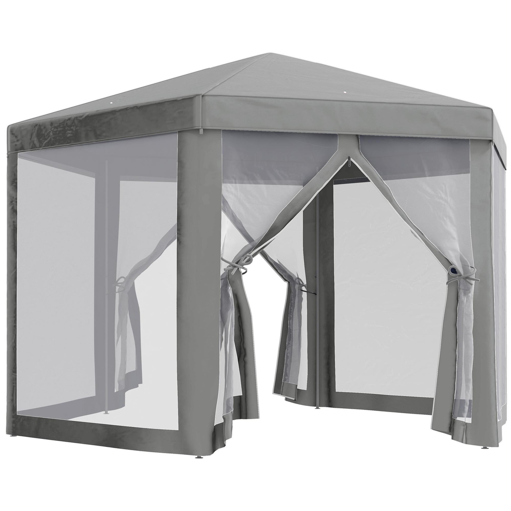 OUTSUNNY Tonnelle barnum tente de réception hexagonale style cosy métal polyester imperméabilisé surface env. 10 m² gris