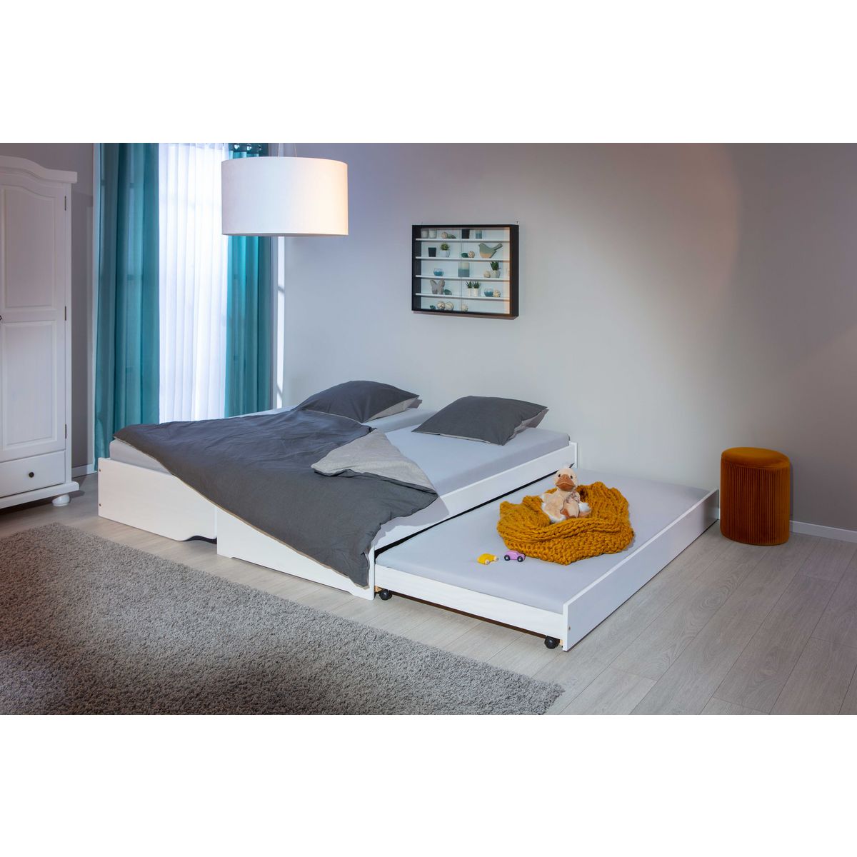 Lit banquette gigogne en pin massif 3 couchages  90x190 BLANDINE