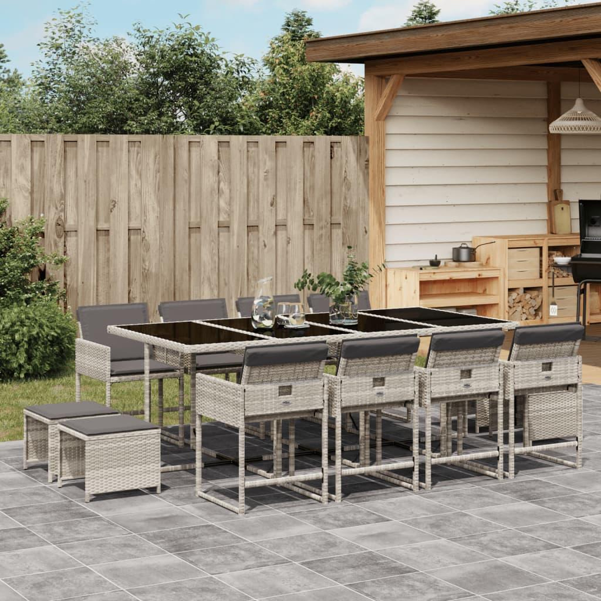 VIDAXL Ensemble a manger de jardin et coussins 13 pcs gris clair rotin