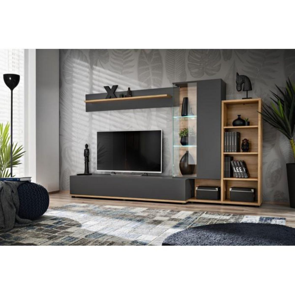 Paris Prix Ensemble Meuble TV Design  Silk II  240cm Gris & Naturel