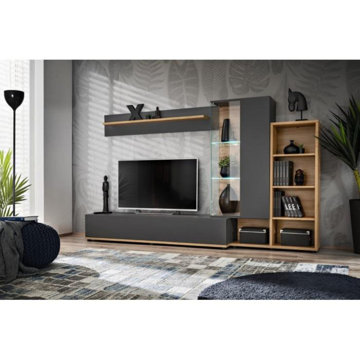 Paris Prix Ensemble Meuble TV Design  Silk II  240cm Gris & Naturel