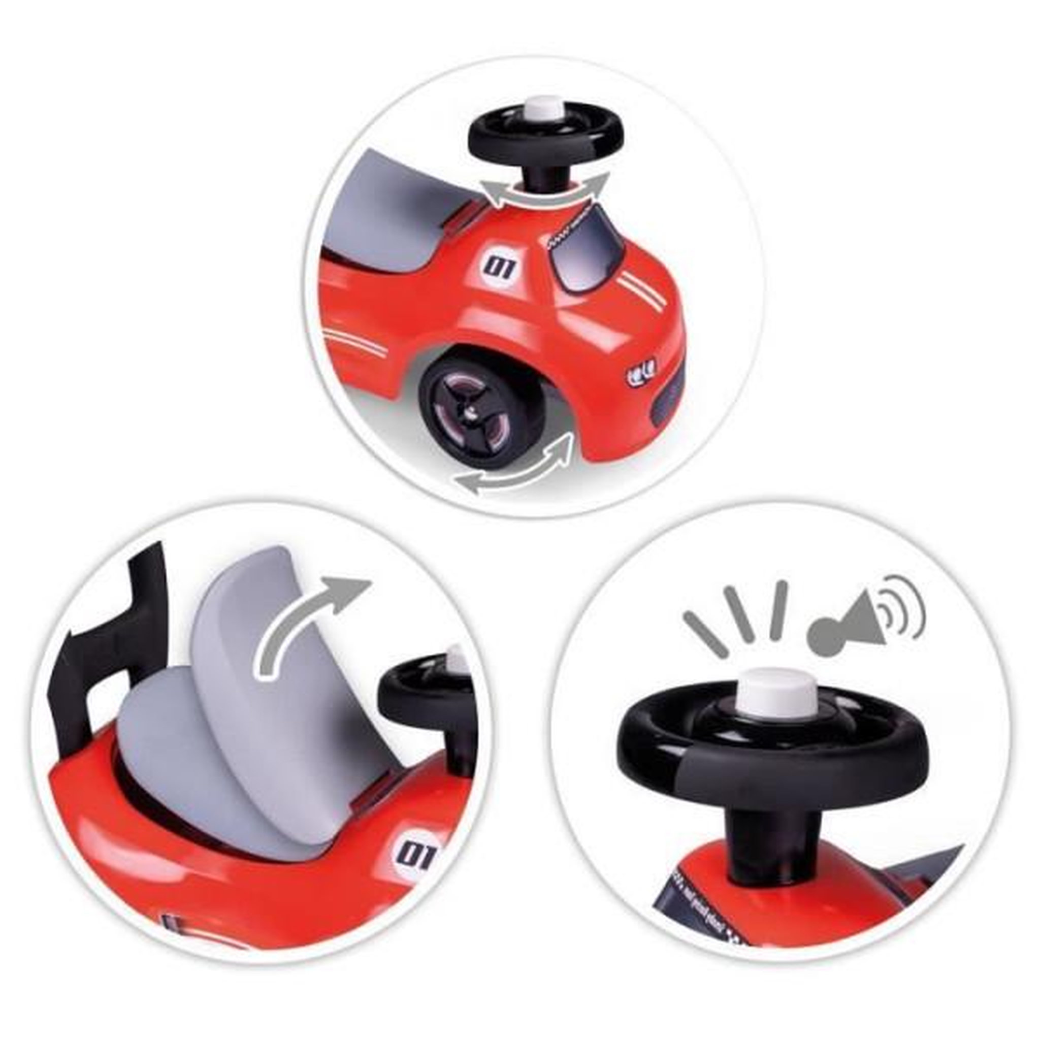 Voir la diapositive 2 : SMOBY Porteur trotteur smoby -  enfant 2 en 1 - auto rouge - coffre sous la selle + klaxon - des 10 mois - fabrication française