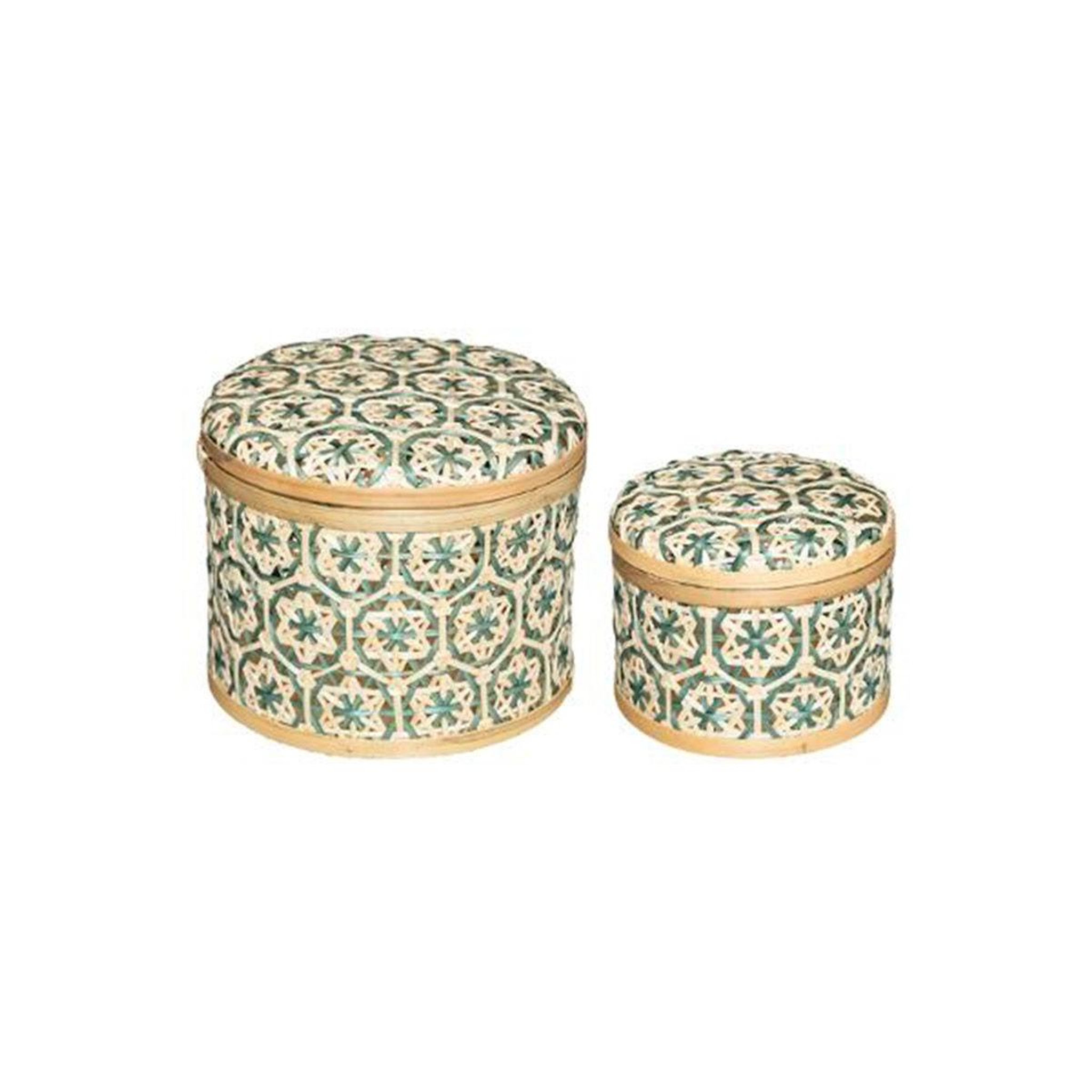 Voir la diapositive 1 : ATMOSPHERA Lot de 2 boîtes de rangement  idylle folk  20cm bleu