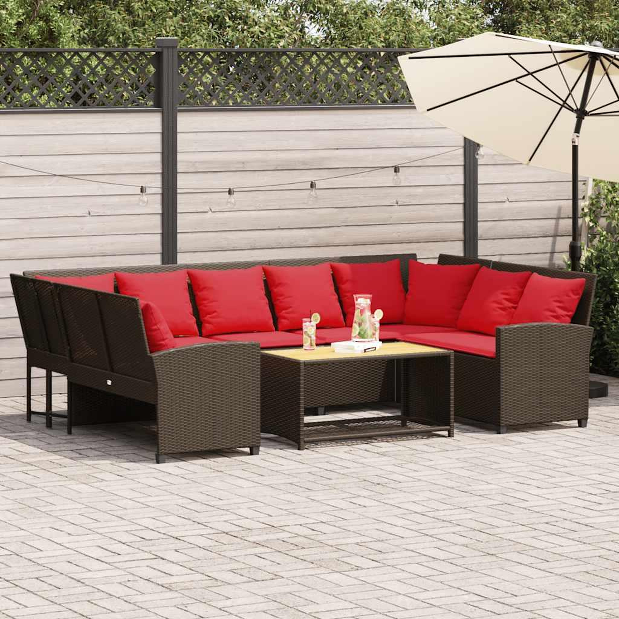 VIDAXL Canape de jardin avec coussins marron resine tressee