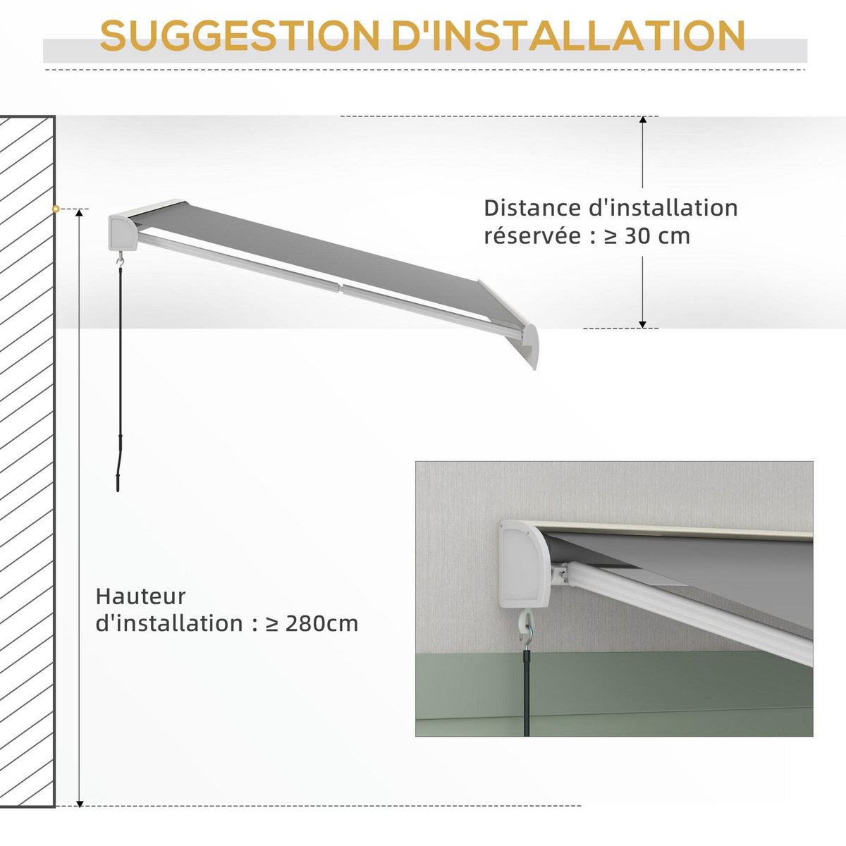 OUTSUNNY Store banne motorisé coffre intégral 3 x 2,5(avancé)m - télécommande, manivelle - alu polyester haute densité 270g/m² gris clair