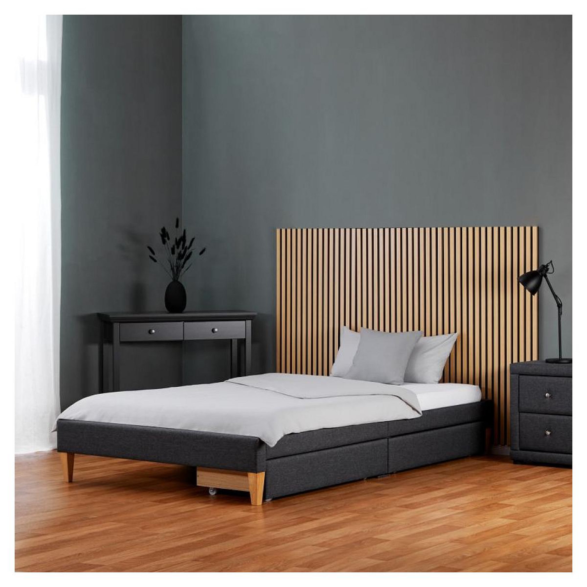Voir la diapositive 3 : HomeStyle4U Lit capitonné avec matelas 140x200 cm 2 tiroirs