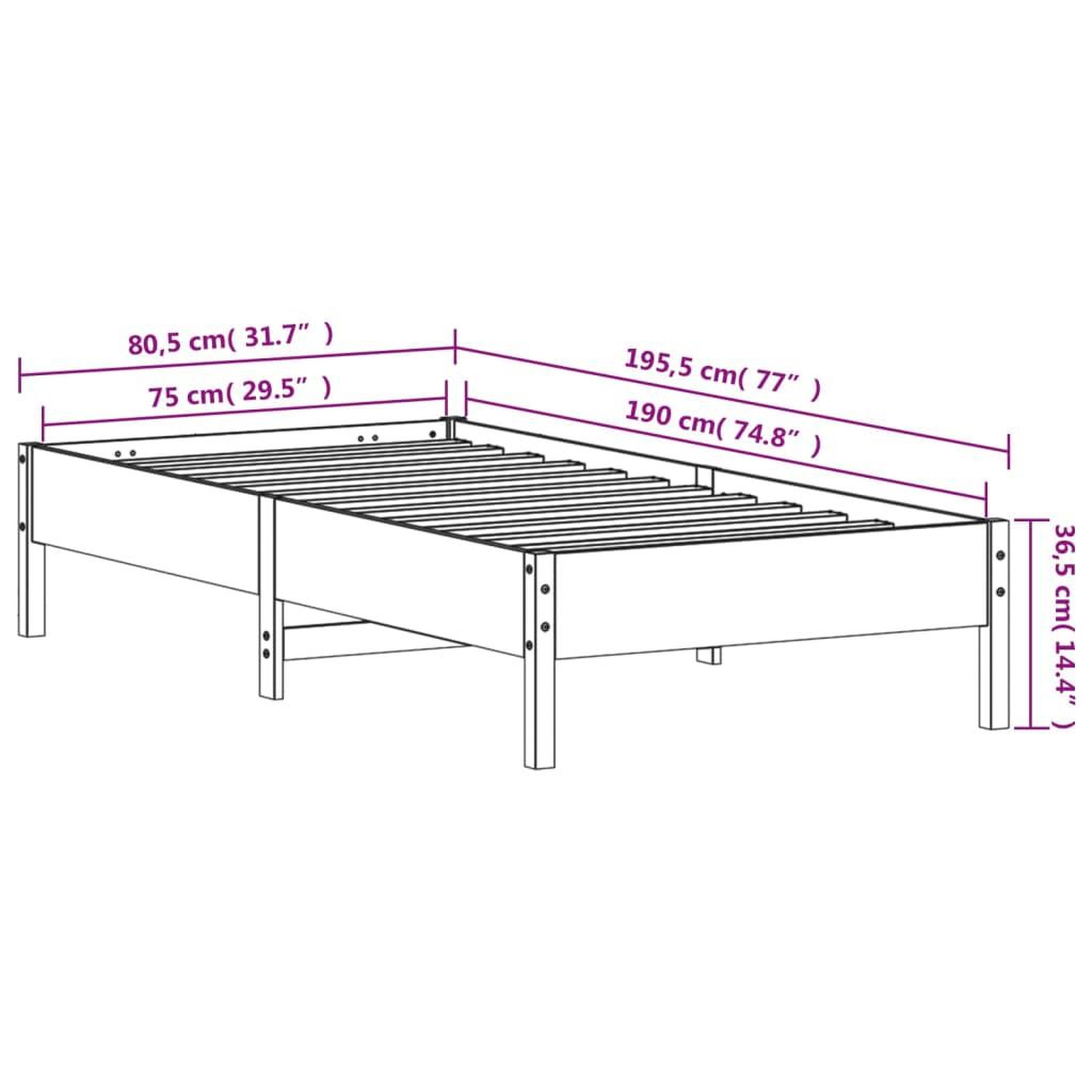 Voir la diapositive 6 : VIDAXL Cadre de lit sans matelas 75x190 cm bois de pin massif