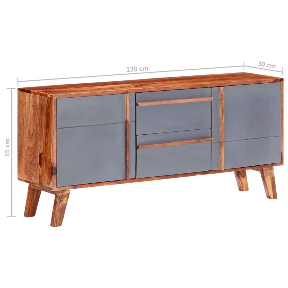 VIDAXL Buffet gris 120x30x55 cm bois massif