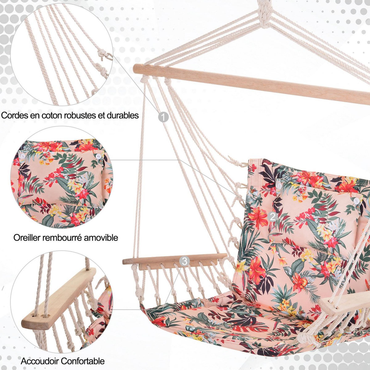 OUTSUNNY Chaise suspendue hamac de voyage respirant portable dim. 100L x 49l x 106H cm coton macramé polyester multicolore