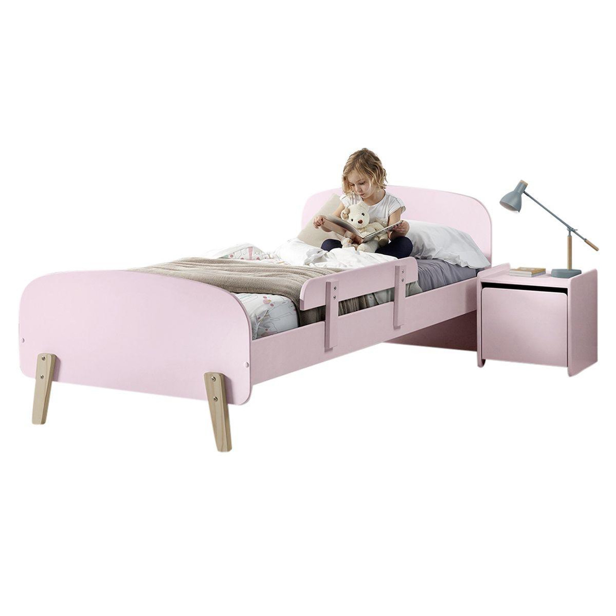 Paris Prix Pack - lit enfant, barrière & chevet  kiddy  90x200cm rose