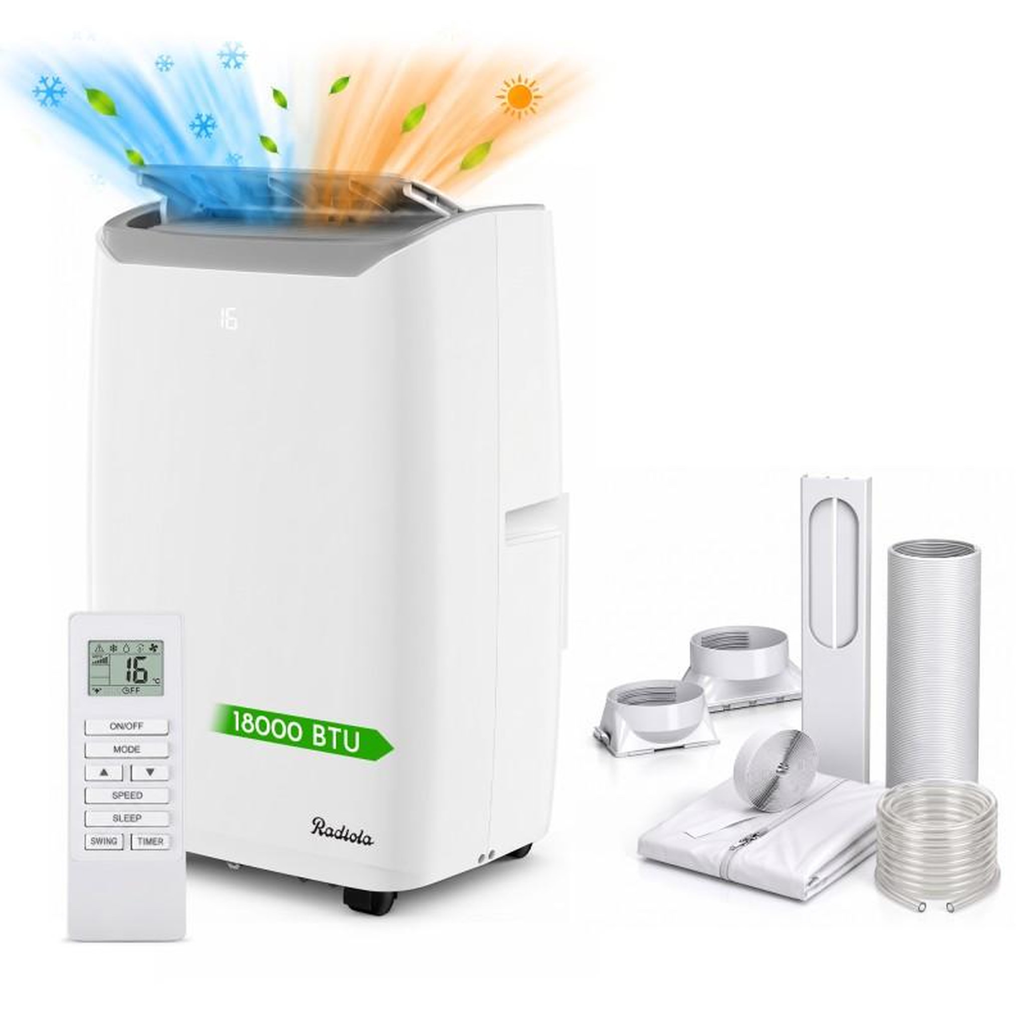 RADIOLA Radiola - Rad Pac18k - Climatiseur Mobile 4-en-1 Réversible Wifi - 18000 Btu - Kit Calfeutrage Inclus