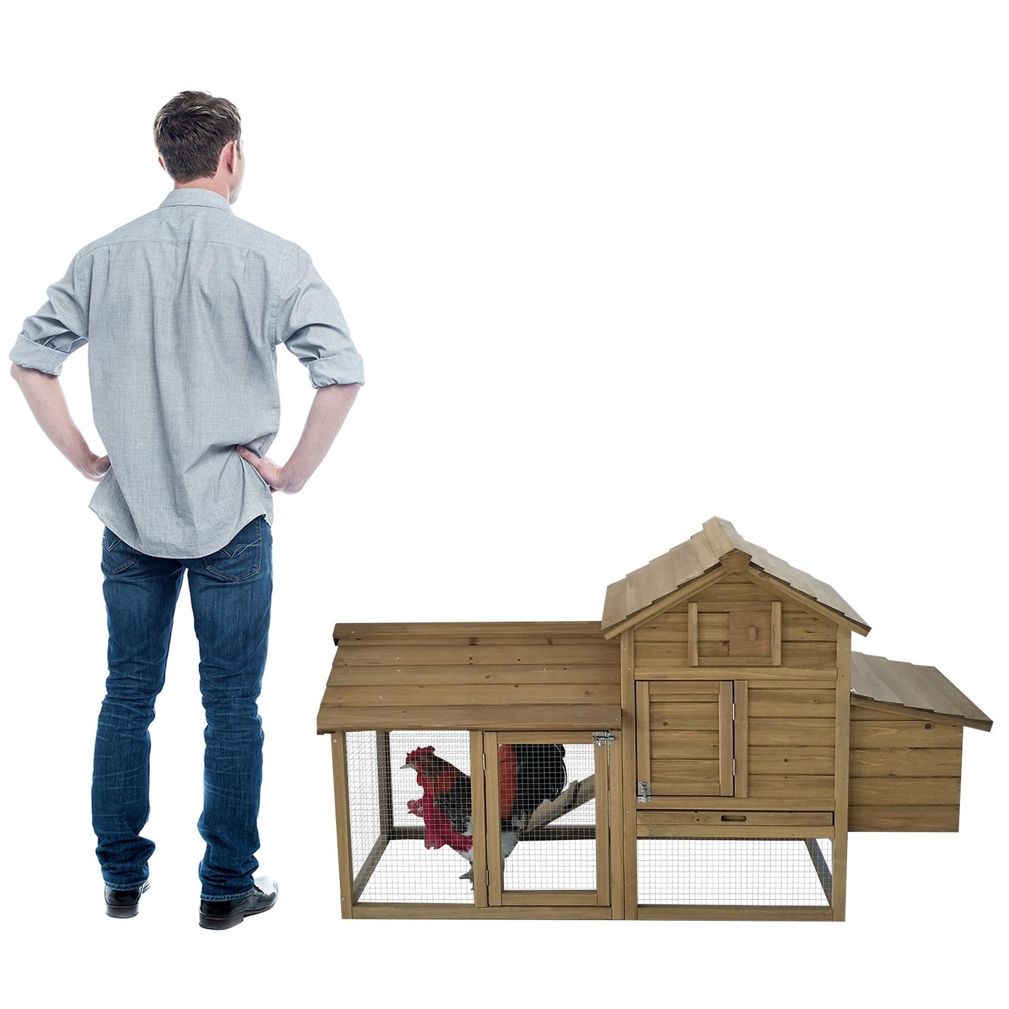 Voir la diapositive 6 : PAWHUT Poulailler cottage cage à poules sur pied dim. 151L x 54l x 87H cm multi-équipement bois pin