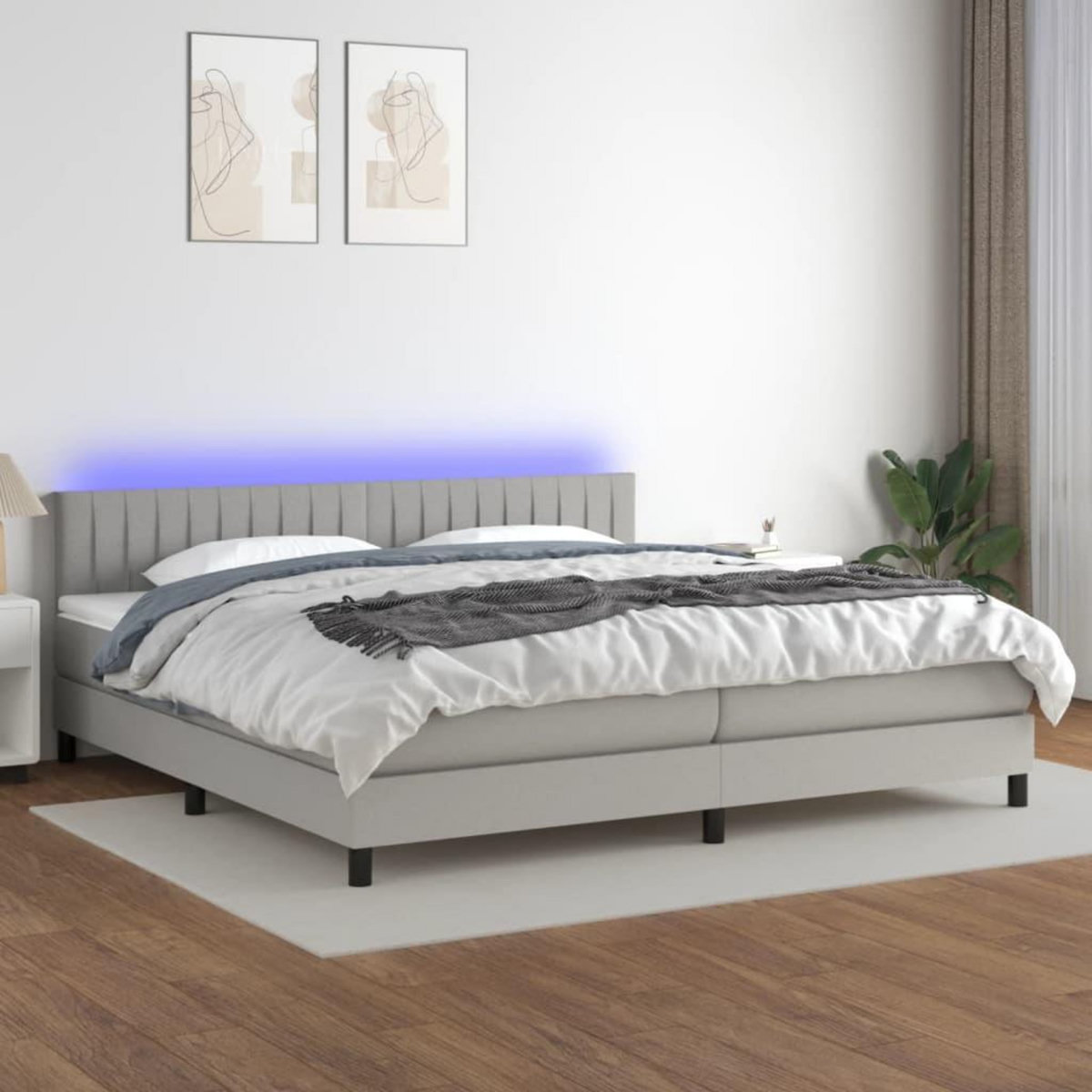VIDAXL Sommier a lattes de lit matelas LED Gris clair 200x200 cm Tissu
