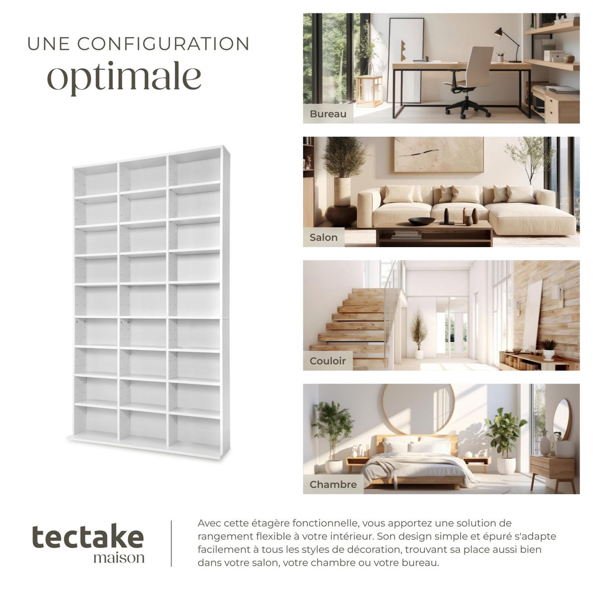 tectake Étagère DVD CD aspect bois blanc