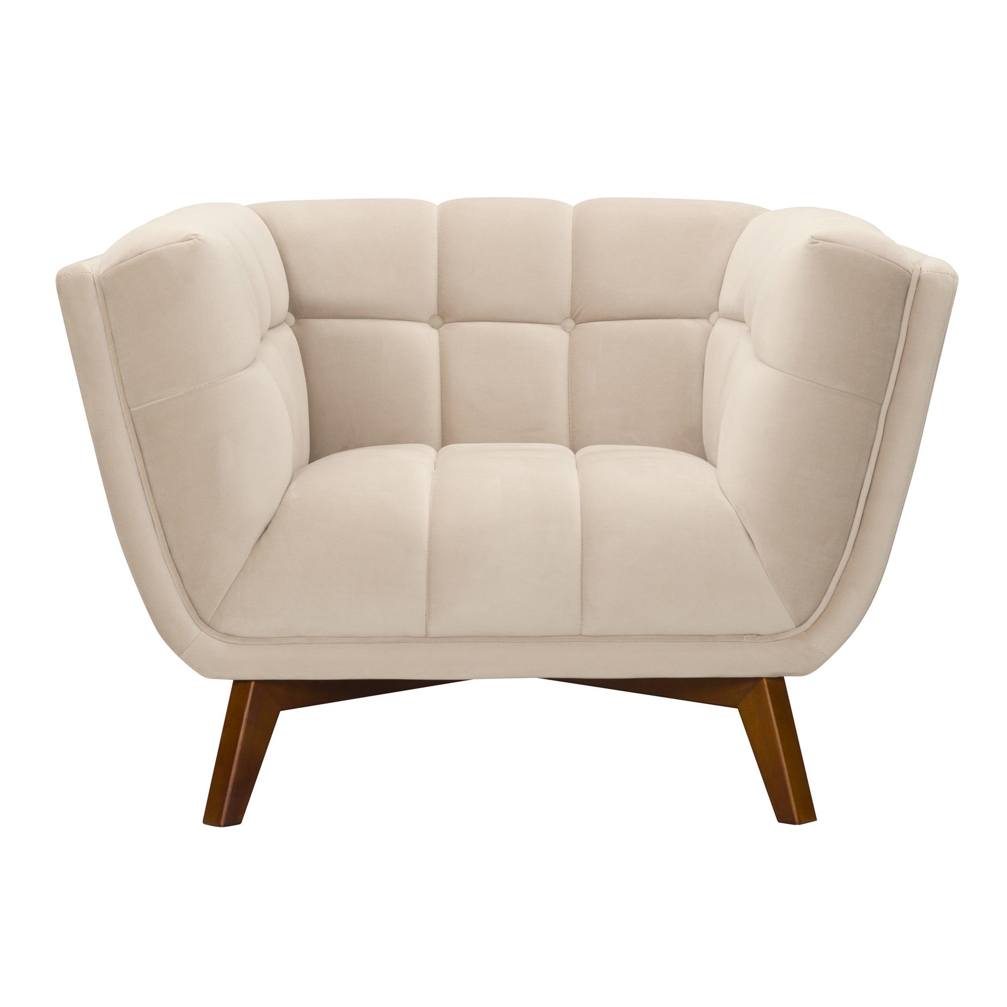 MAISON PAVANE Fauteuil en velours beige capitonné-Mona