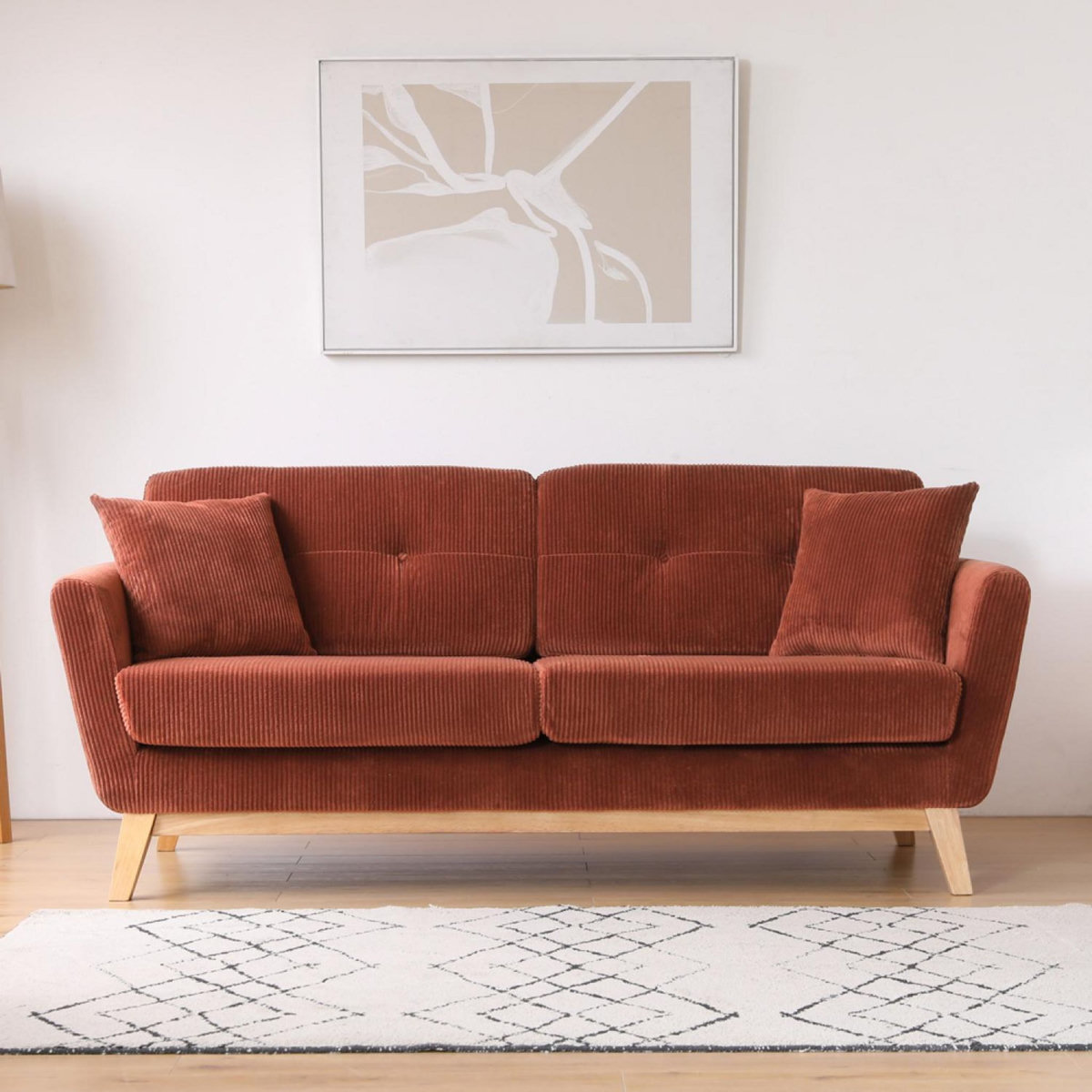 CONCEPT USINE Canapé scandinave 3 places en velours côtelé terracotta HOGA