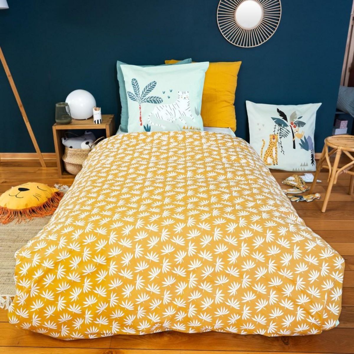 COTE DECO Housse de couette 140x200 réversible + 1 taie JUNGLE MANIA