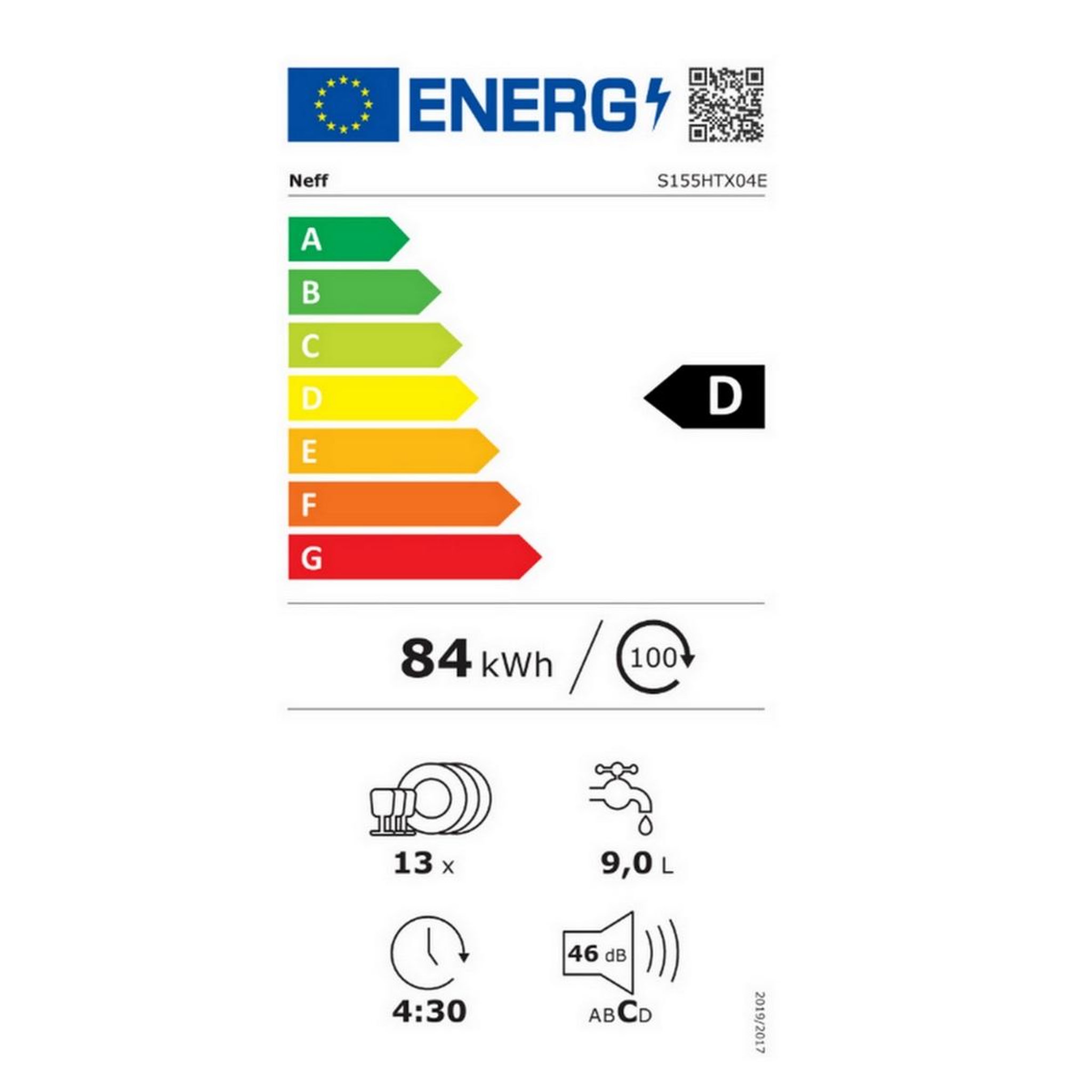 Voir la diapositive 2 : Neff Lave-vaisselle 60cm 13 couverts 46db tout intégrable - s155htx04e