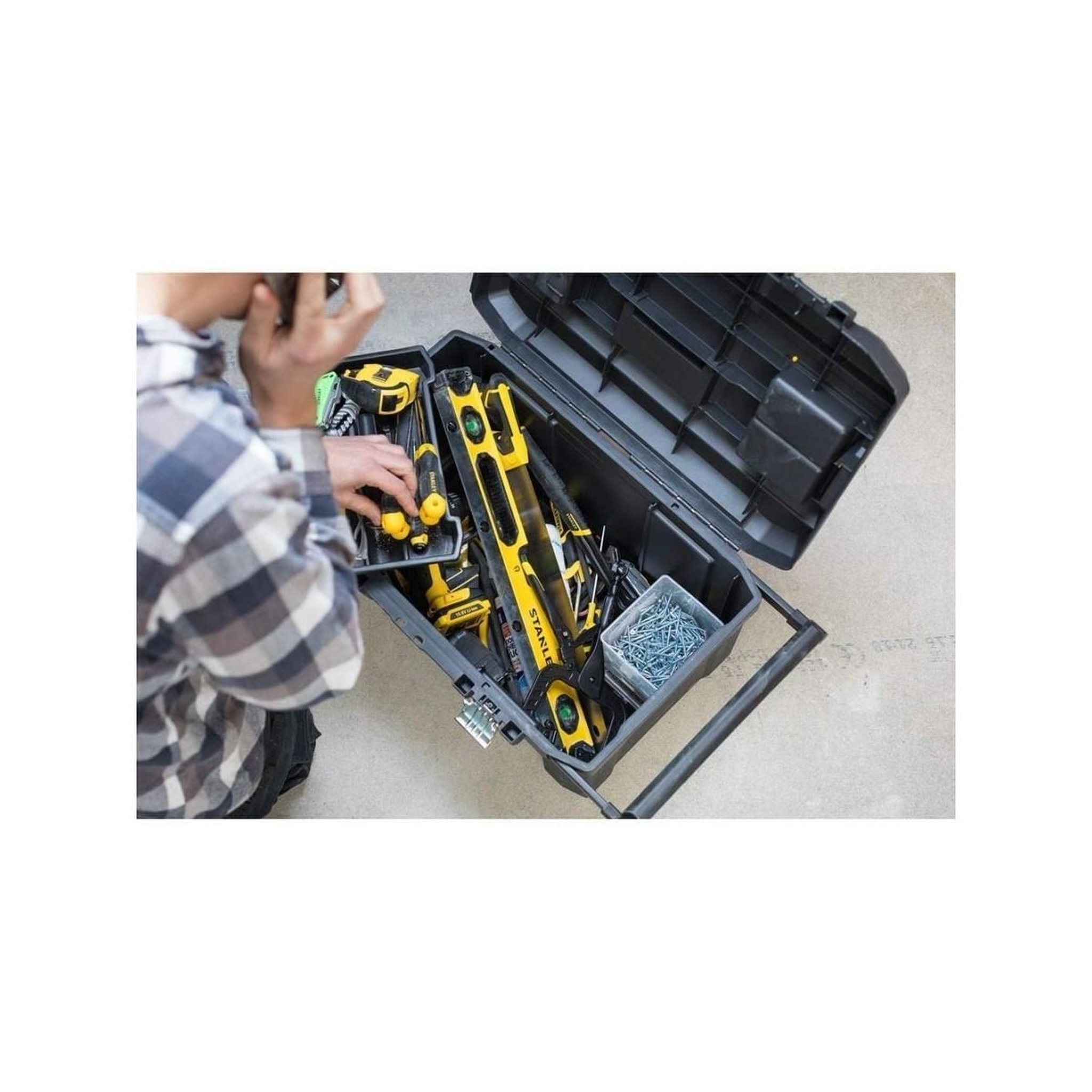 Voir la diapositive 3 : Stanley Servante à outils 50l roulante essential stanley plateau amovible poignée métal