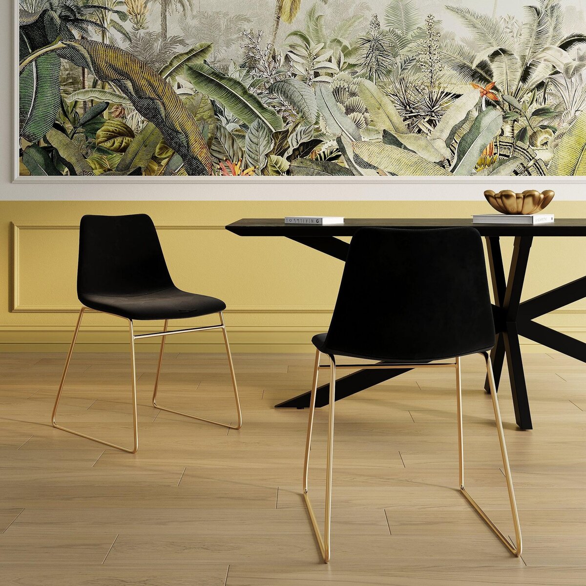 Rendez vous déco Lot de 2 chaises en velours noir et pieds en métal doré - Gaspard