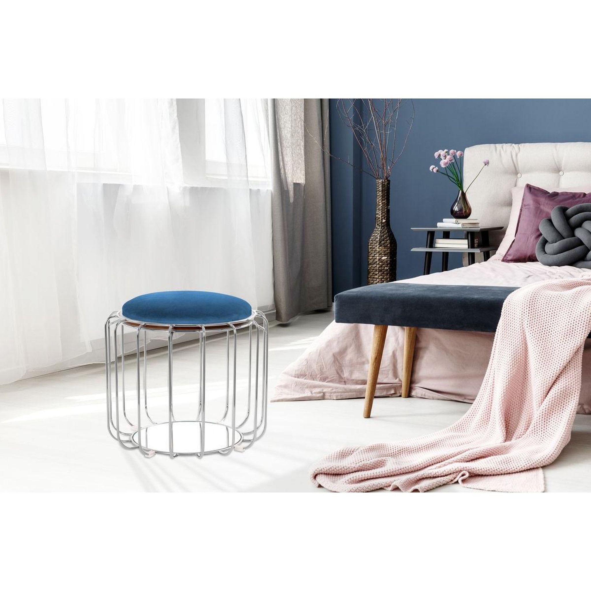 Voir la diapositive 3 : Paris Prix Pouf & table d'appoint  comfortable  50cm bleu & argent