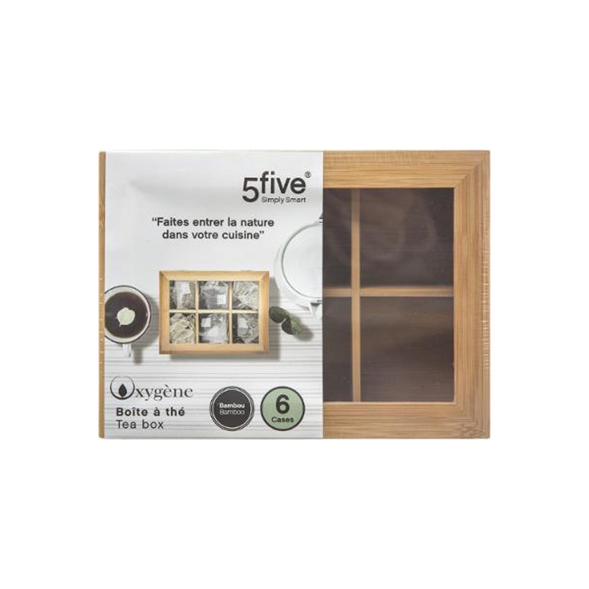 Voir la diapositive 4 : FIVE Boîte à thé 6 compartiments  writ  21cm naturel