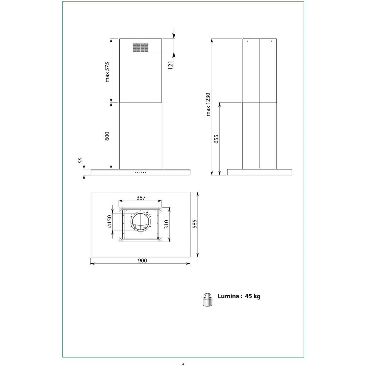 Falmec Hotte décorative murale LUMINA 1430 MURAL 90 INOX/VERRE Gris