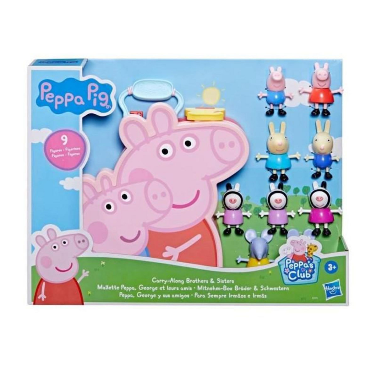 Peppa Pig Peppa Pig Peppa's Adventures Mallette Peppa, George et leurs amis, jouet préscolaire, 9 figurines avec les soeurs Zebra