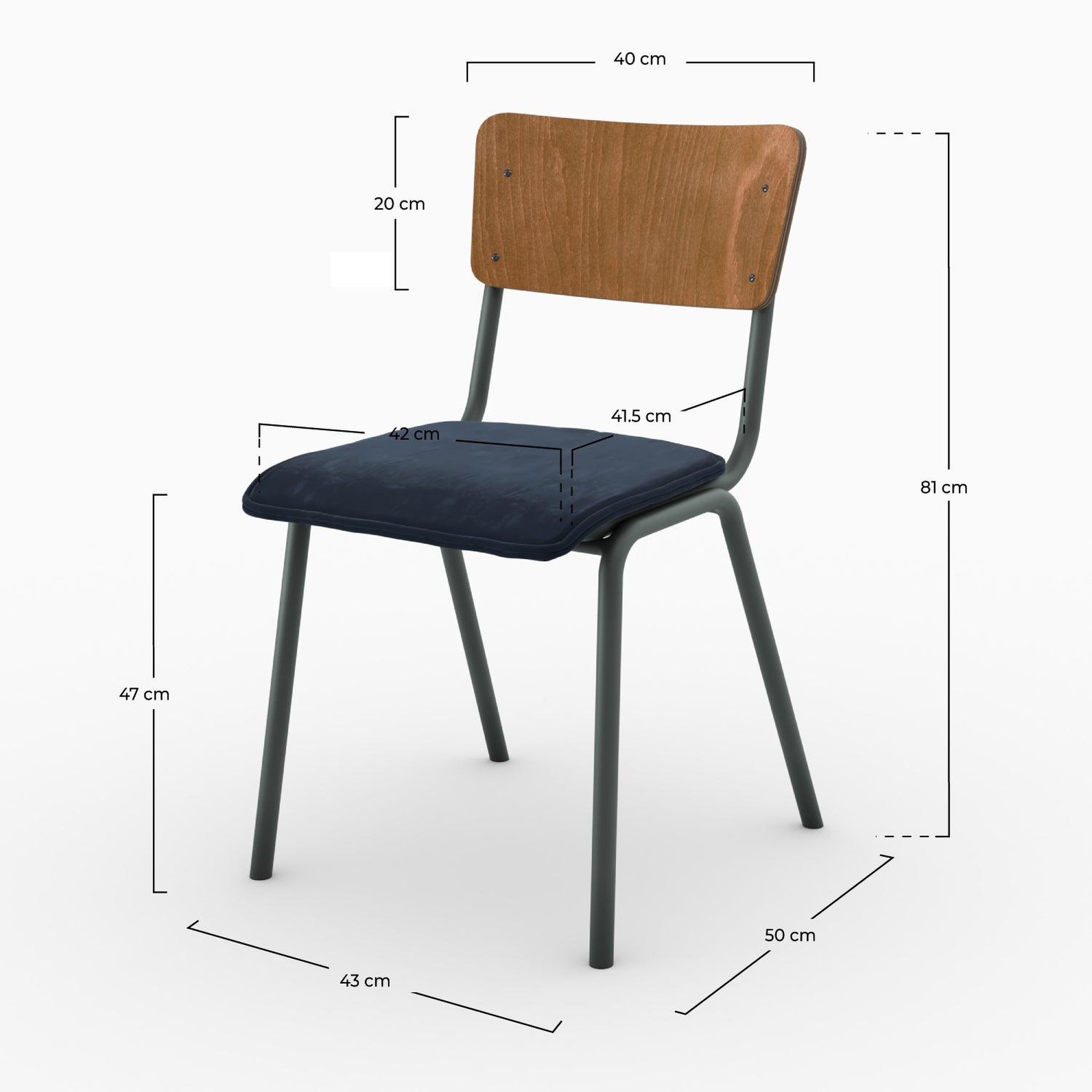 Voir la diapositive 4 : MAISON PAVANE Lot de 2 chaises en bois foncé et velours bleu-nico