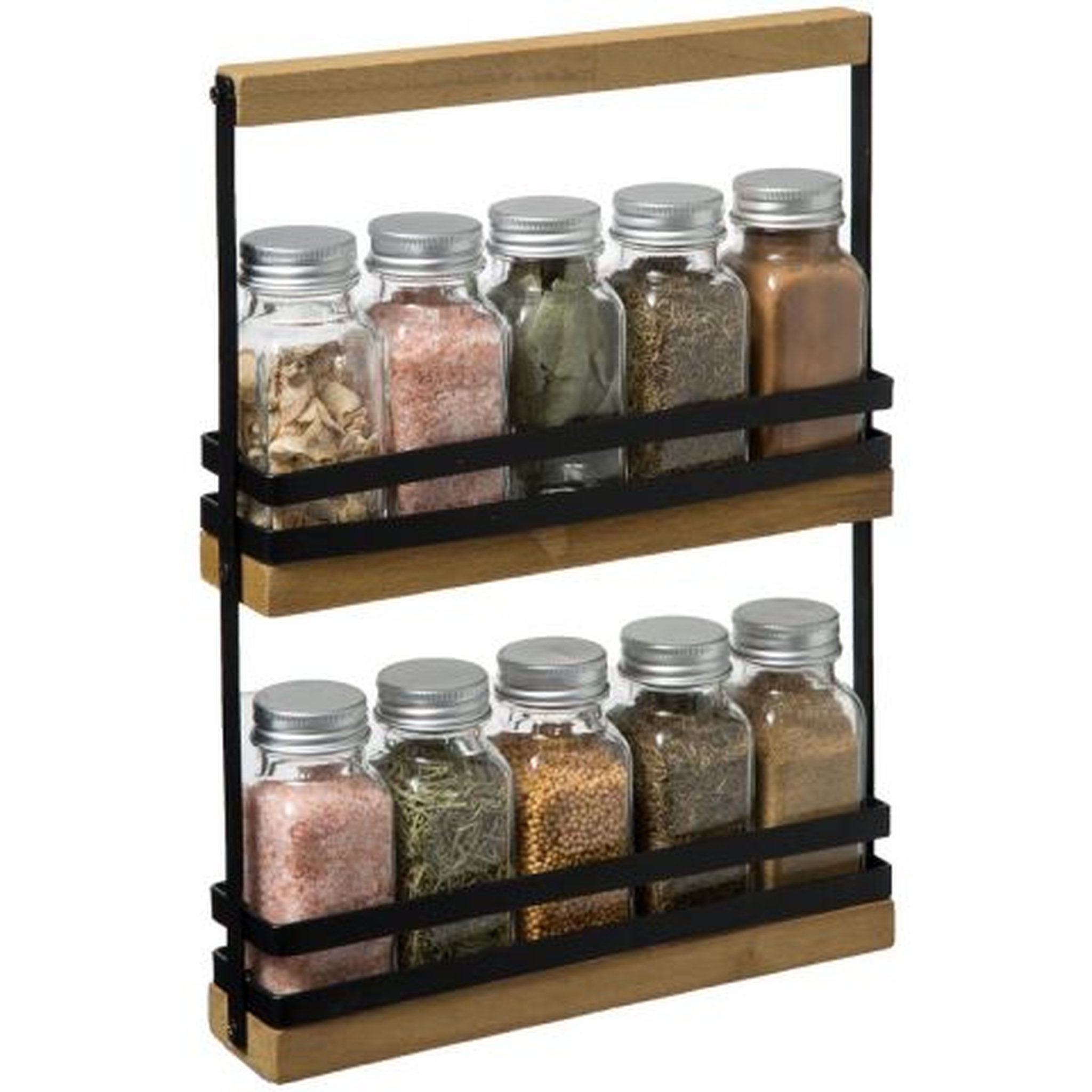 Lot de 10 pots à épices avec support en bois 30cm