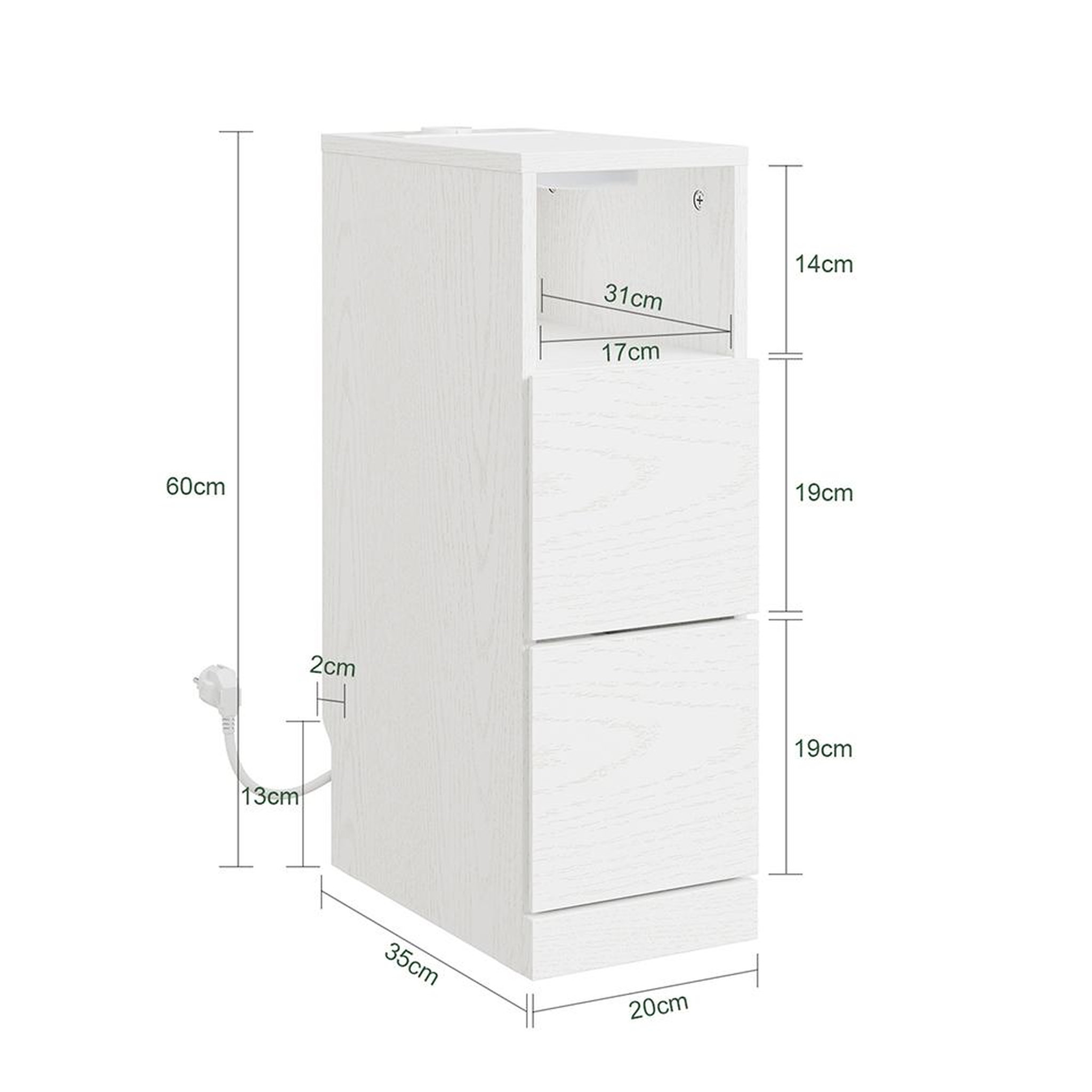 Voir la diapositive 3 : SOBUY Chevet avec 2 Tiroirs Blanc Crème 35x20x60cm FBT149-E-WG
