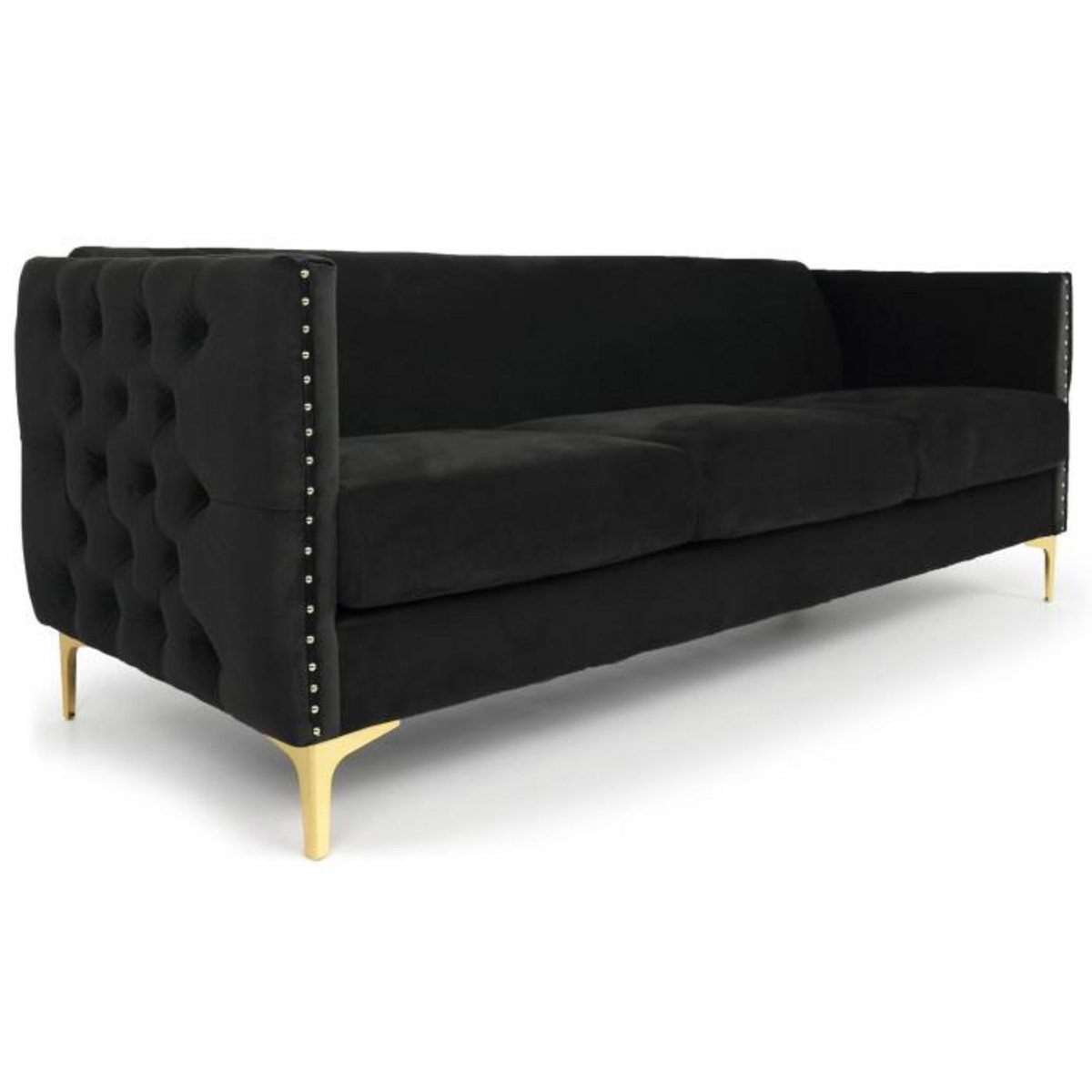 Paris Prix Canapé 3 Places en Velours  Suez  204cm Noir