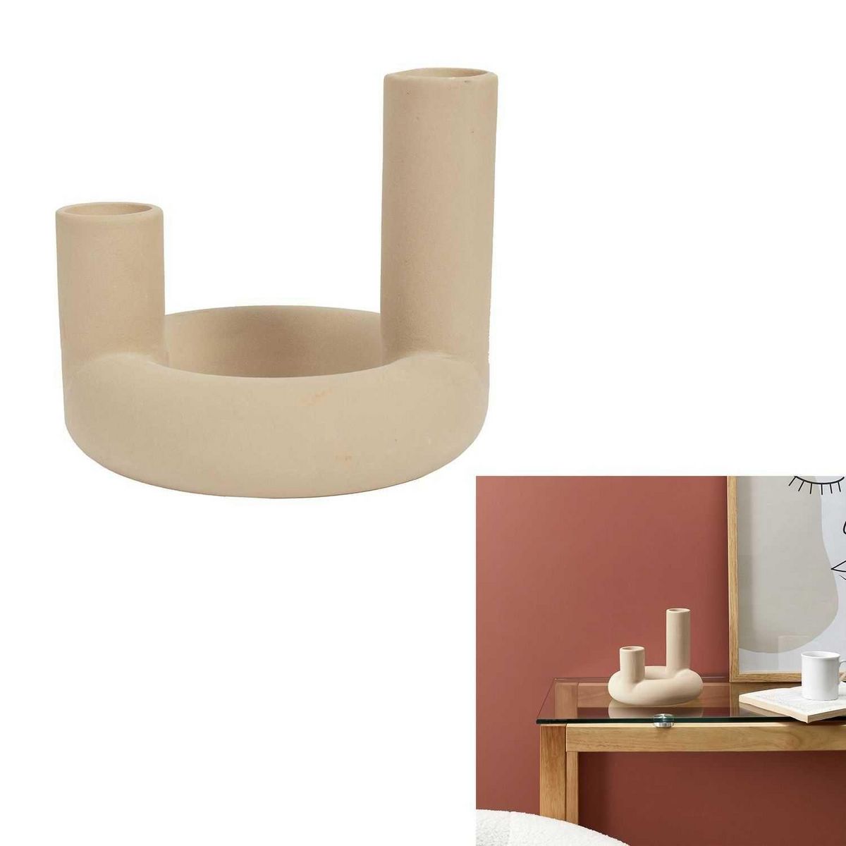 TOILINUX Vase en céramique 2 tube Arty Nude Diam. 16cm - Beige