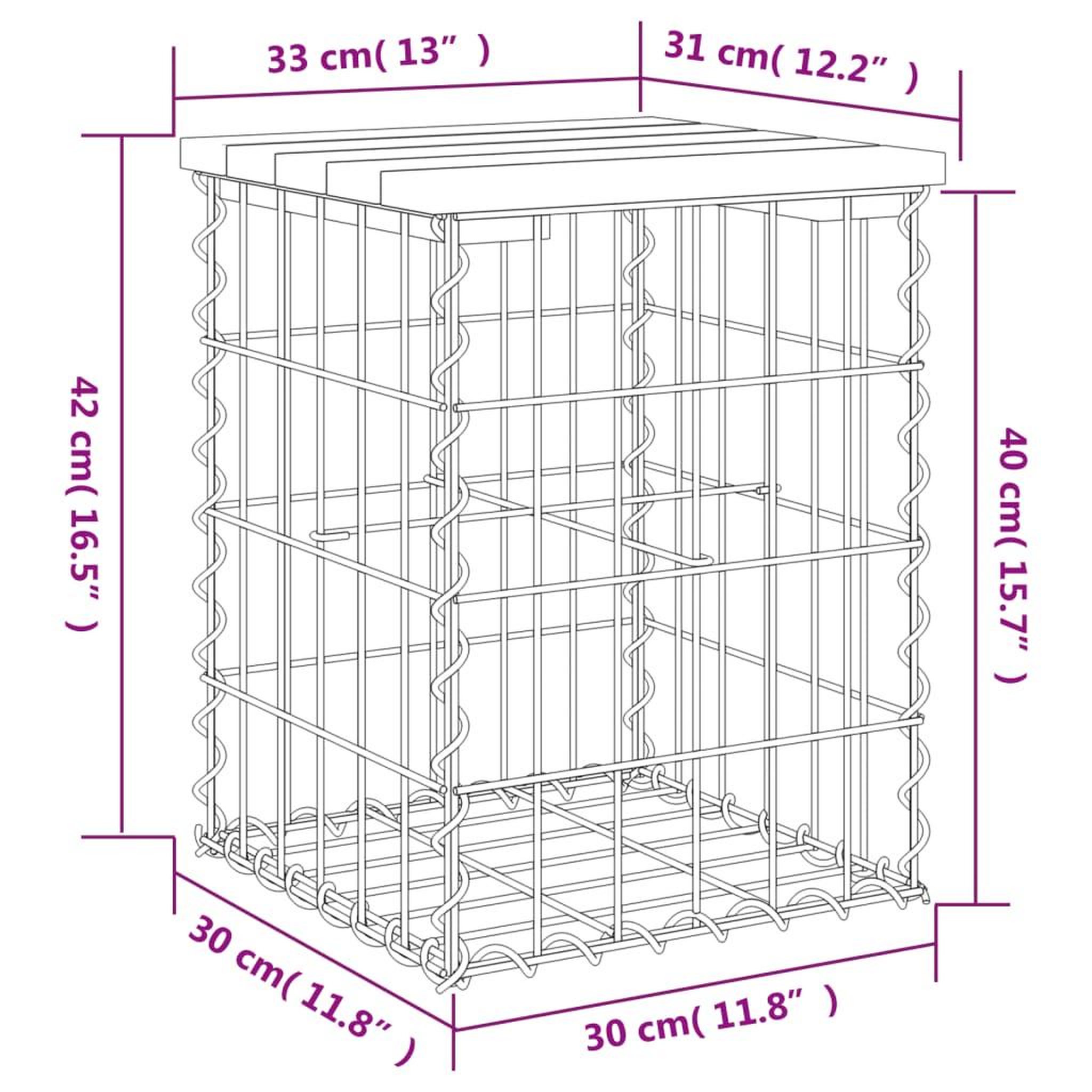 Voir la diapositive 6 : VIDAXL Banc de jardin design gabion 33x31x42 cm bois de pin impregne