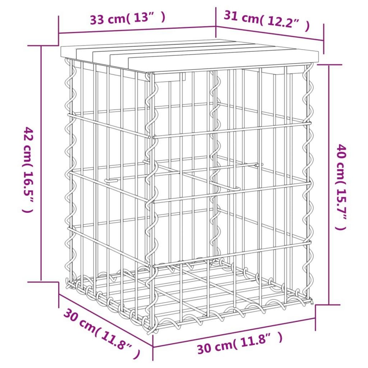 VIDAXL Banc de jardin design gabion 33x31x42 cm bois de pin impregne