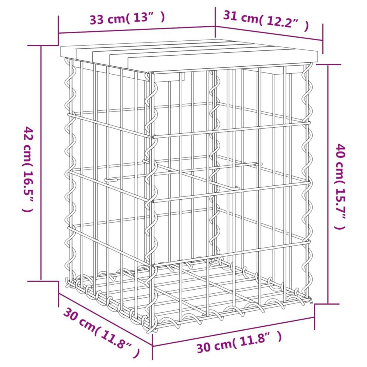 VIDAXL Banc de jardin design gabion 33x31x42 cm bois de pin impregne