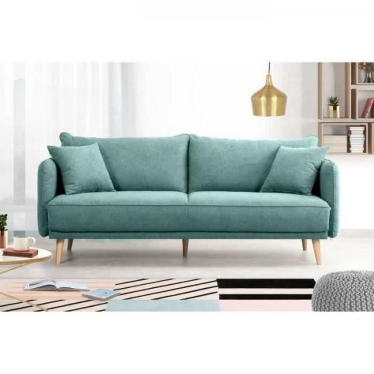 MARKET24 HEXAGONE - DAREN Canapé Fixe 3 places - Tissu Bleu - L 207 x P 90 x H 88 cm