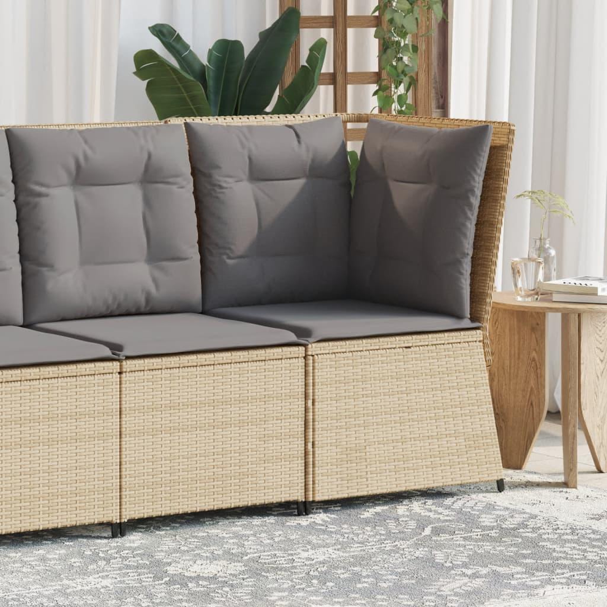 VIDAXL Canape d'angle de jardin avec coussins beige resine tressee