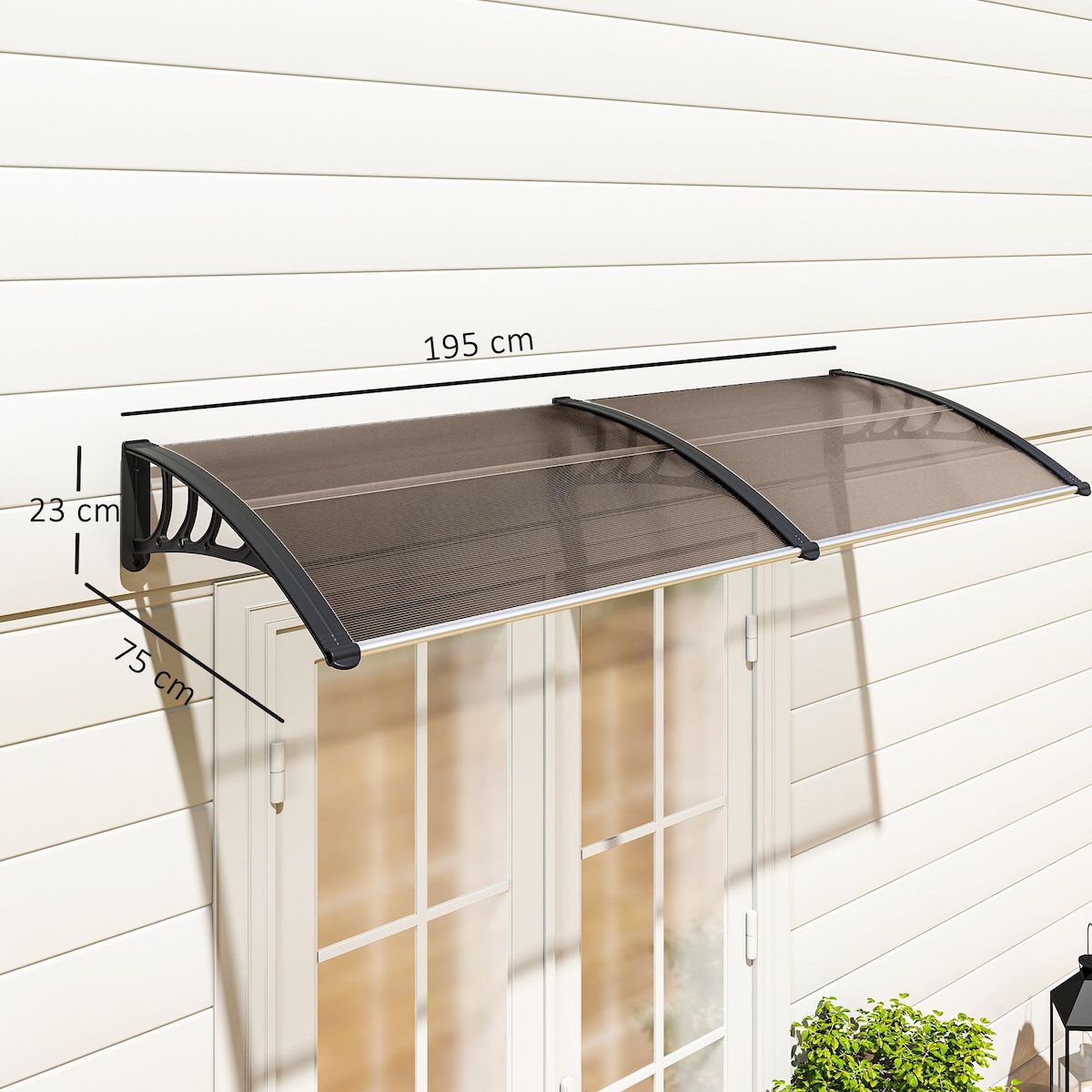 OUTSUNNY Auvent marquise de porte design voûté arrondi dim. 195L x 80l x 23H cm polycarbonate plastique