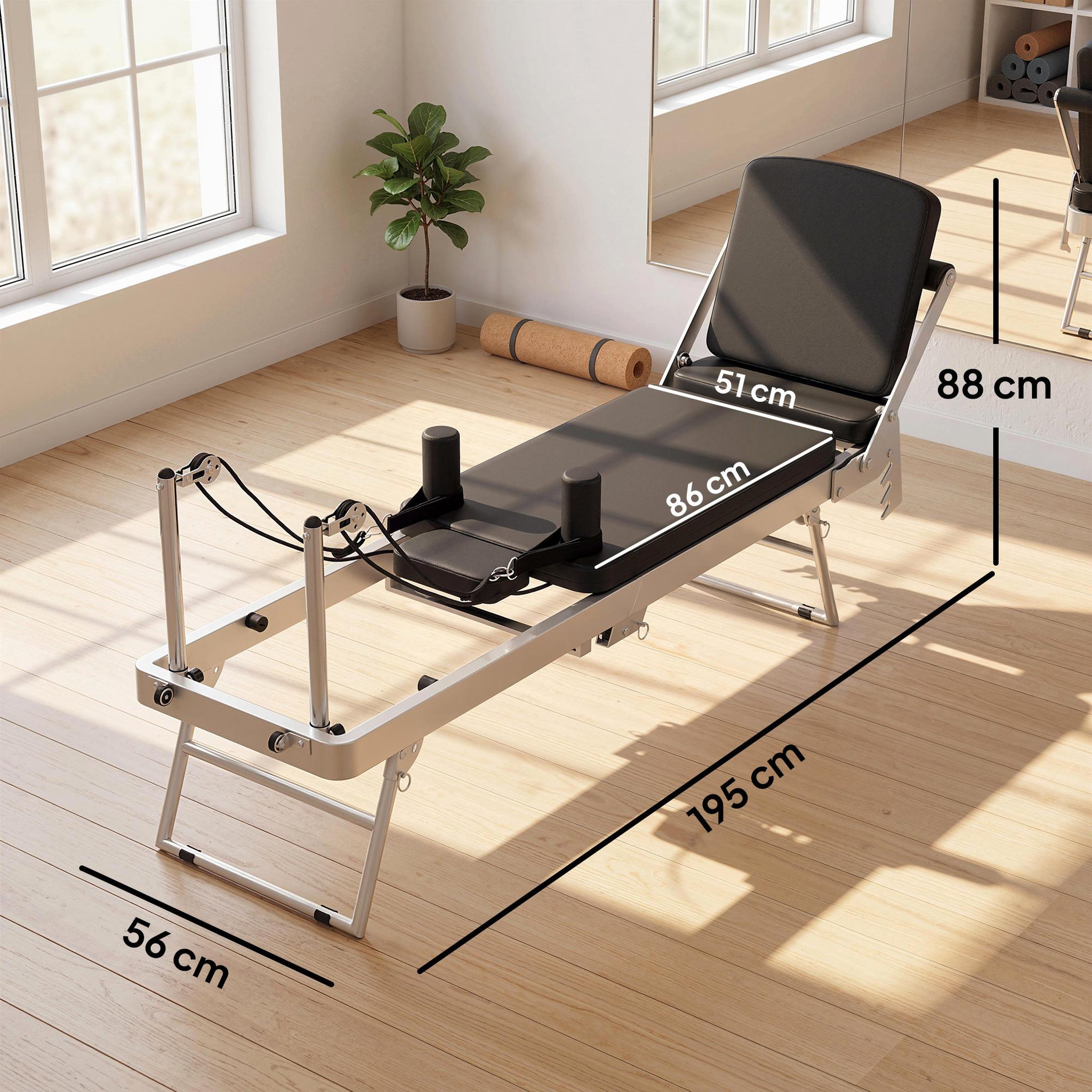 Voir la diapositive 3 : HOMCOM Machine reformer pilates pliable système hybride 4 ressorts acier blanc