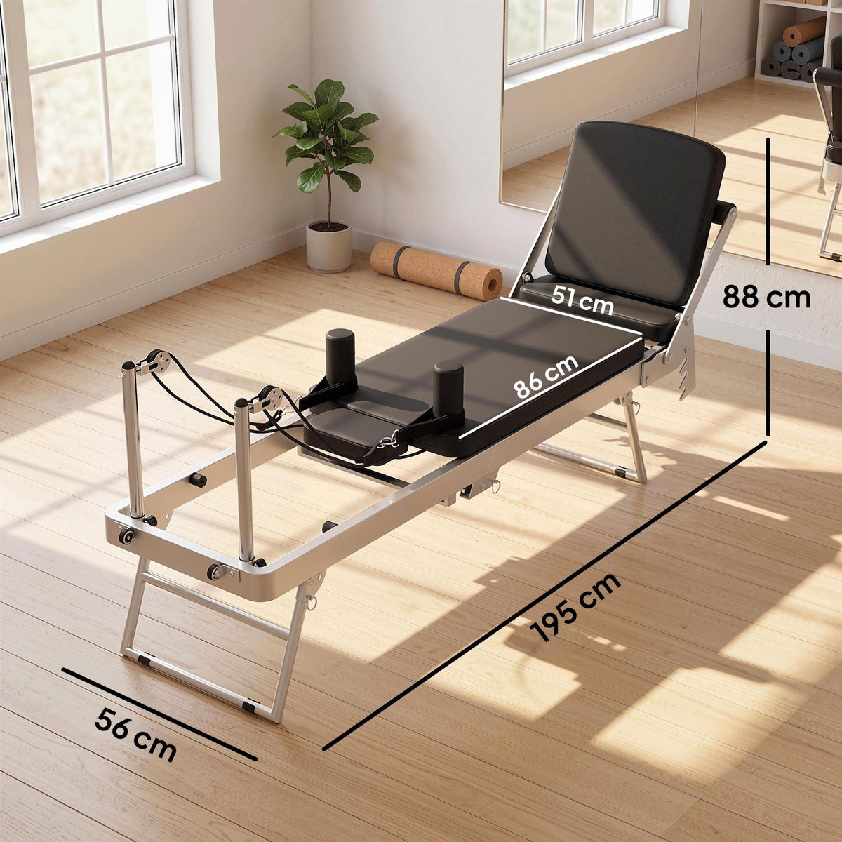 HOMCOM Machine reformer pilates pliable système hybride 4 ressorts acier blanc