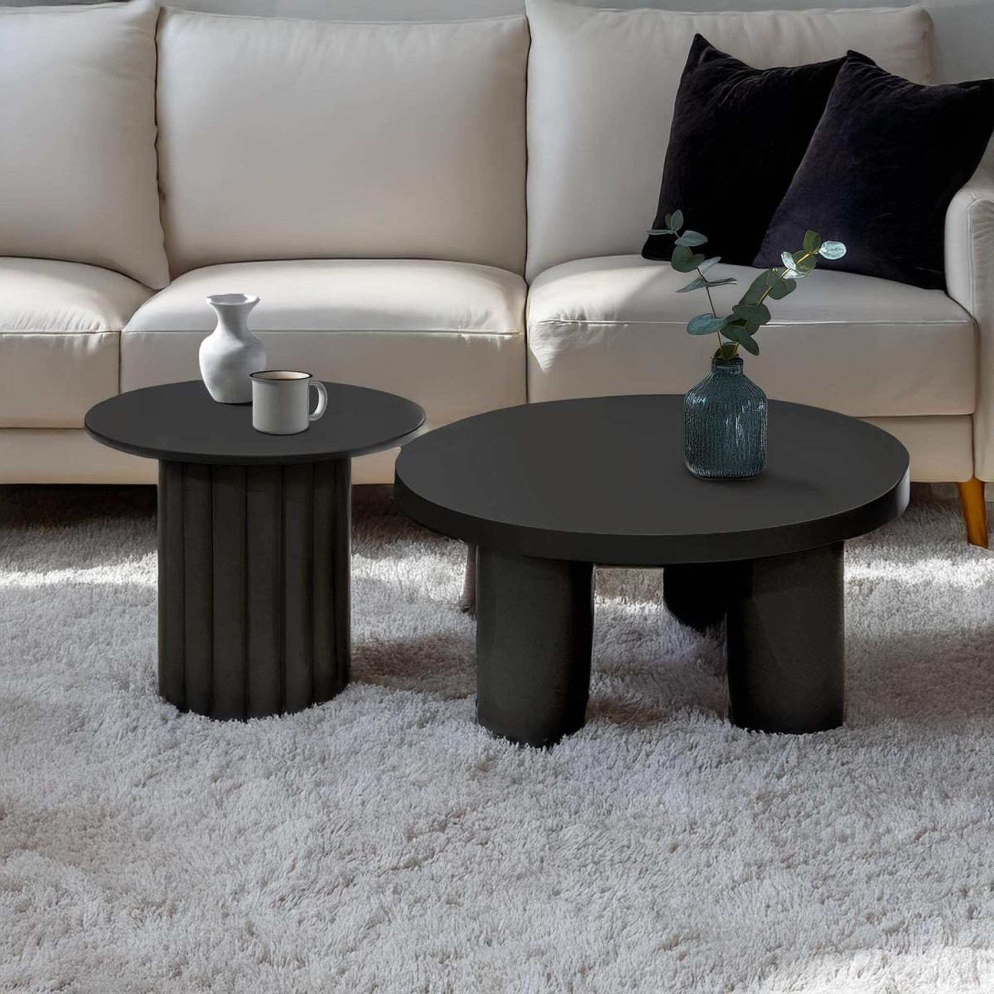 Voir la diapositive 3 : Paris Prix Lot de 2 tables basses rondes  ericka  80cm noir