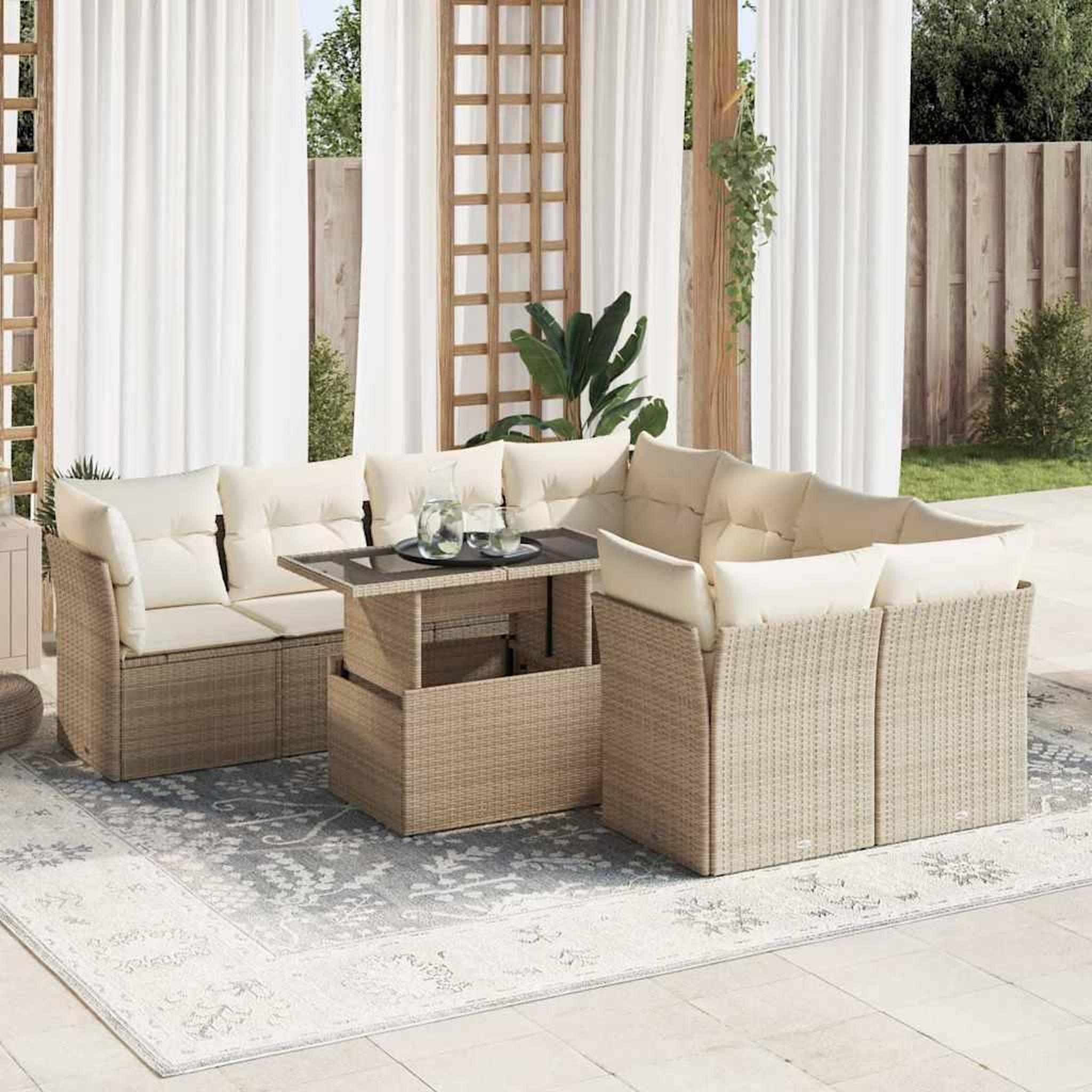 VIDAXL Salon de jardin avec coussins 9 pcs beige resine tressee