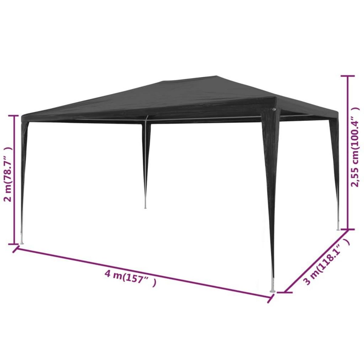 VIDAXL Tente de reception 3x4 m PE Anthracite