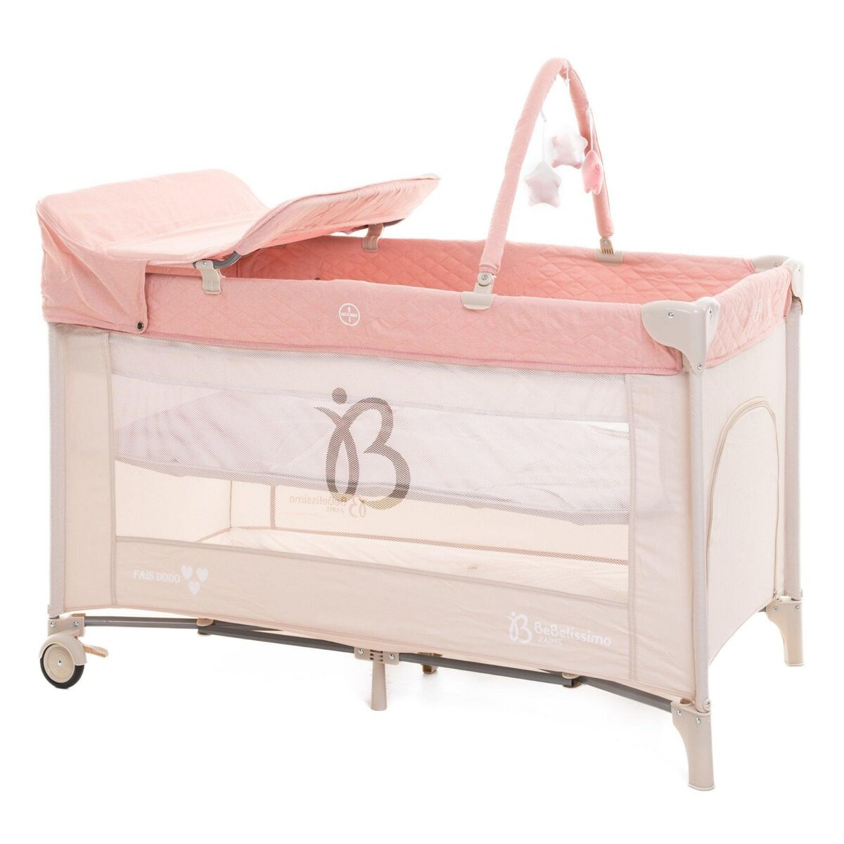 BEBELISSIMO BEBELISSIMO - Lit parapluie bébé - lit pliant - dès la naissance - Fais dodo  - table à langer et jouets - rose