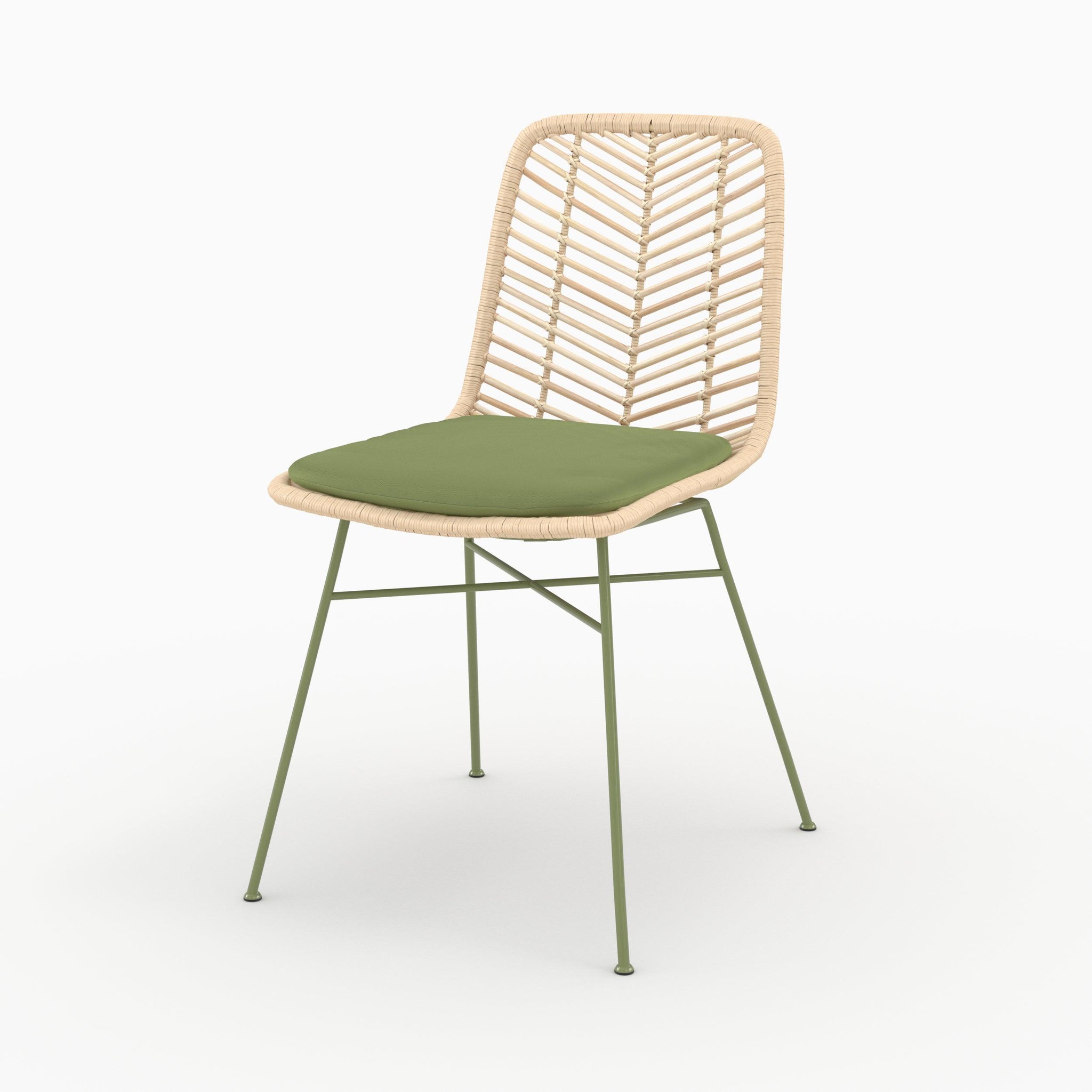Voir la diapositive 5 : MAISON PAVANE Lot de 2 chaises en rotin et tissu vert olive -tamara